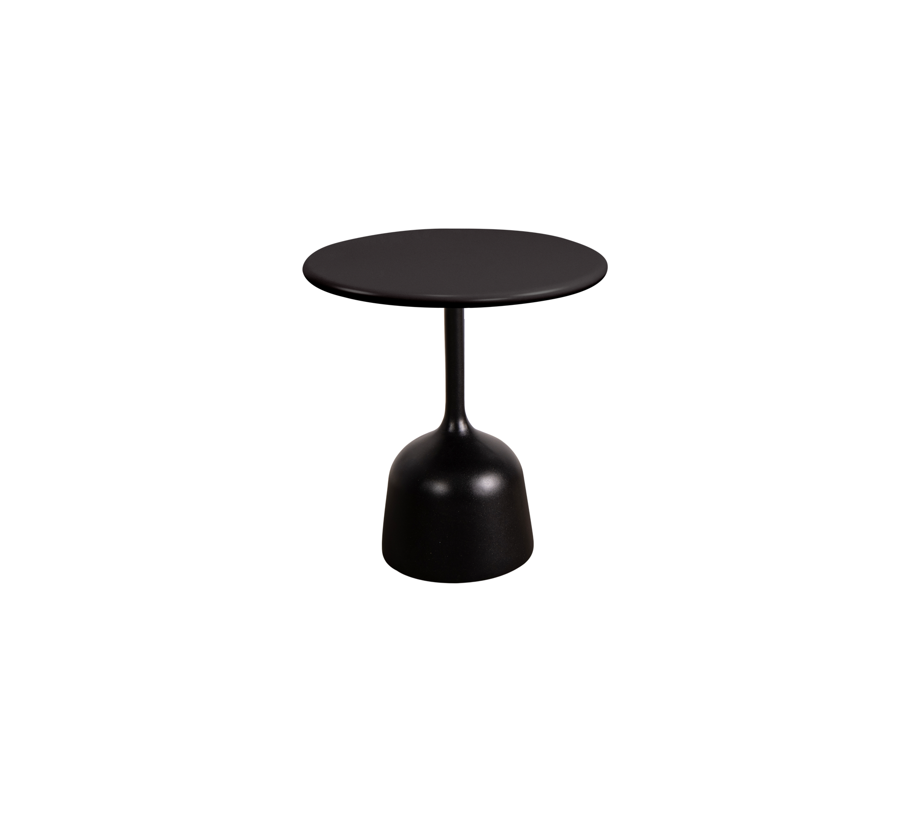 Eleganter schwarzer runder Tisch mit einem schlanken Fuß, perfekt für modernes Dekor. Ideal für kleine Räume oder als stilvolles Akzentstück.