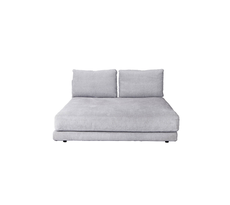 Stylische graue Sofa mit zwei Rückenpolstern, die ein modernes und minimalistisches Design bietet, ideal für zeitgenössische Räume.