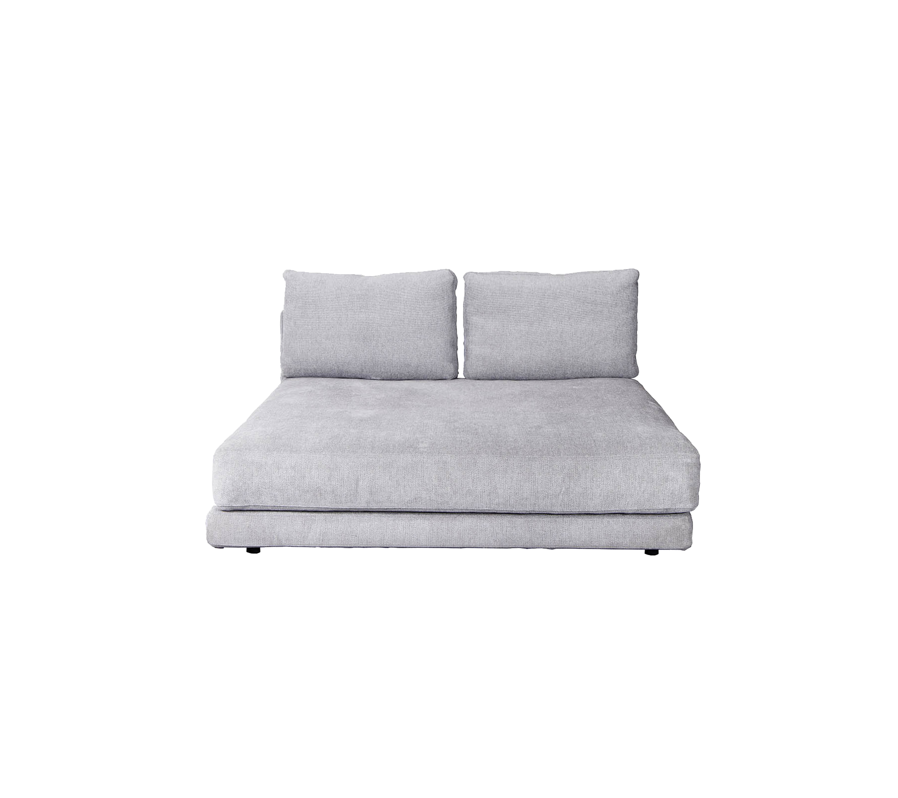 Stylische graue Sofa mit zwei Rückenpolstern, die ein modernes und minimalistisches Design bietet, ideal für zeitgenössische Räume.