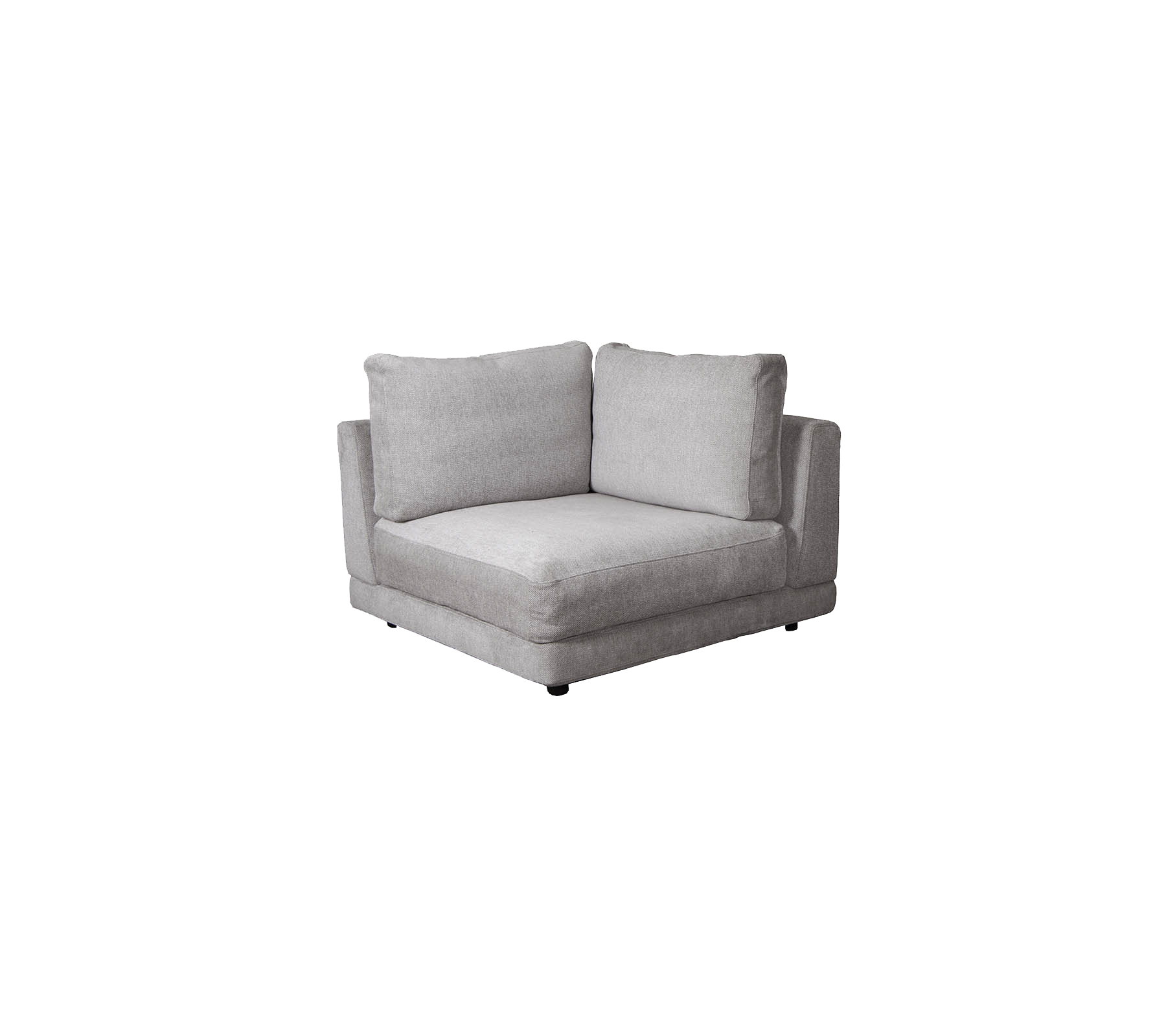 Graues Ecksofa mit plüschigen Kissen, ausgestattet mit modernem Design und entspannter Stil, perfekt für gemütliche Sitzarrangements.