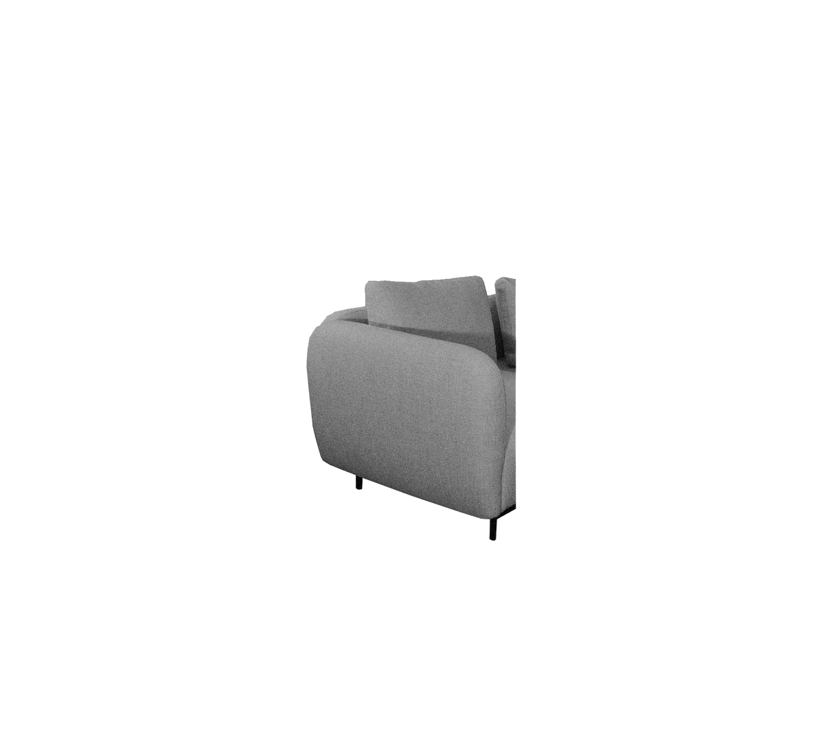 Grau gepolsterte Sofa mit schlichten Linien und schlanken schwarzen Beinen, die einen modernen Stil für jeden Raum bietet.