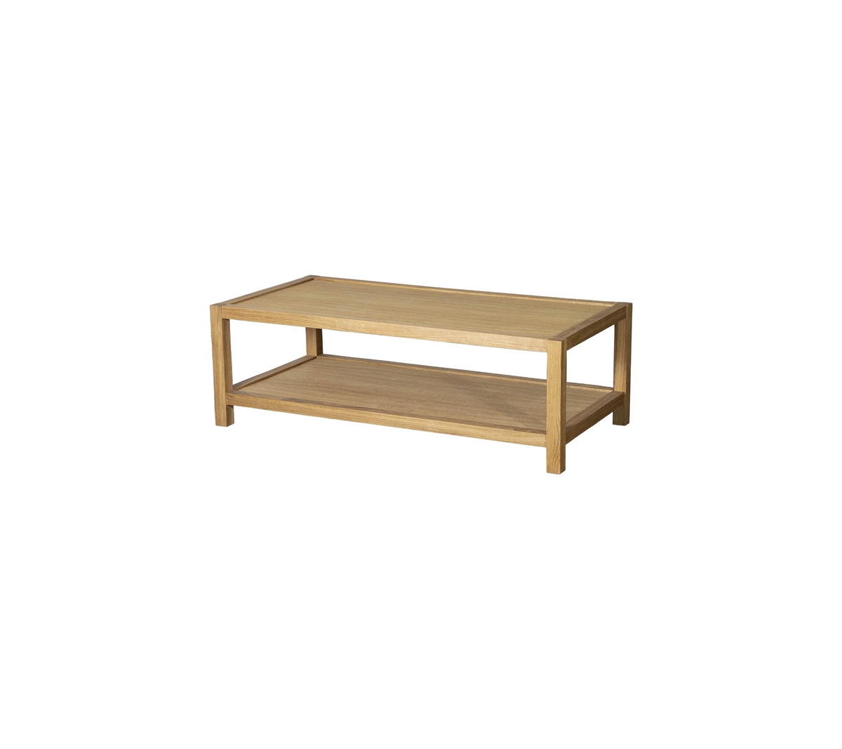 Holztisch mit einem unteren Regal zur Aufbewahrung, das ein einfaches und modernes Design zeigt. Geeignet für verschiedene Einrichtungsstile.
