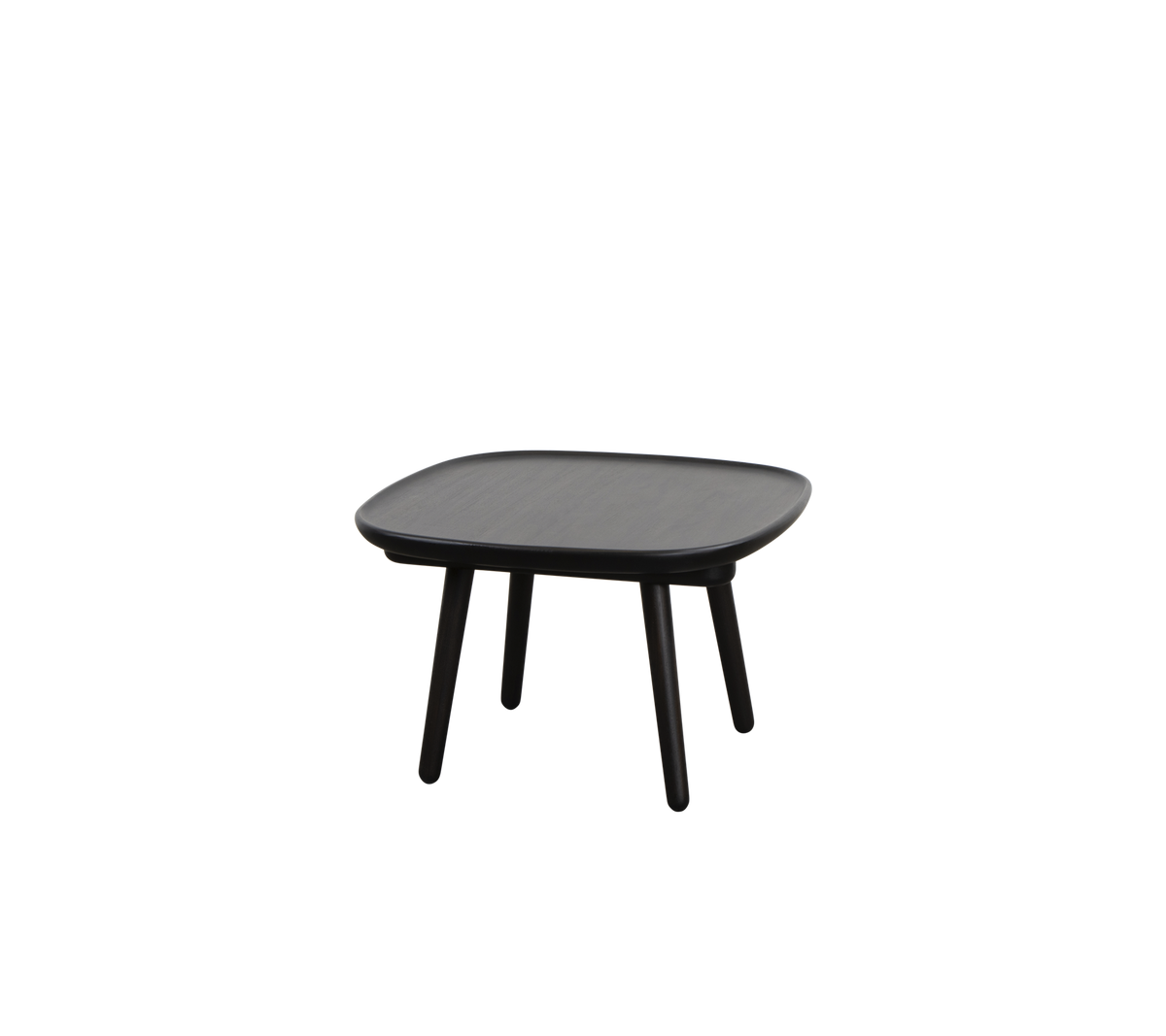Quadratischer Tisch mit einer glatten Oberfläche und vier schlanken Beinen, konzipiert für vielseitige Verwendung in verschiedenen Umgebungen.