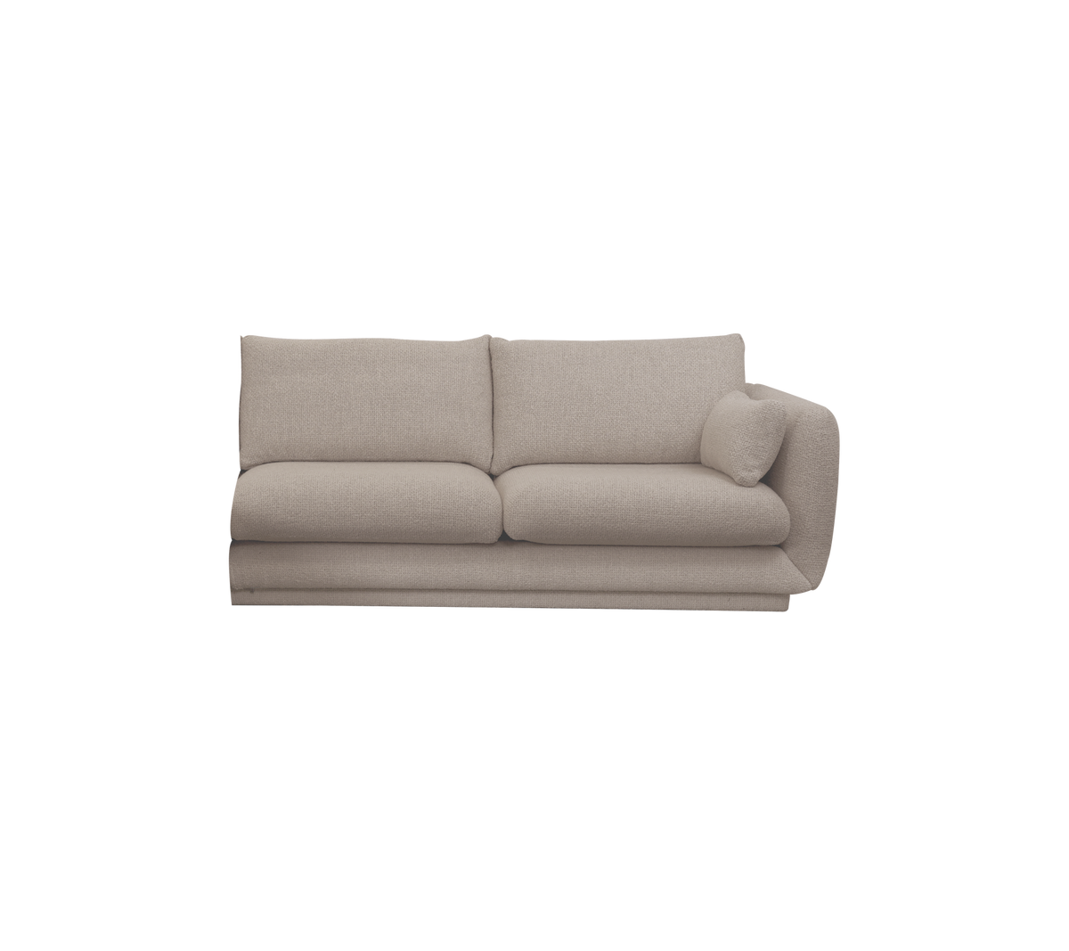 Hellbraune moderne Sofa mit zwei Kissen in einem Lounge-Ambiente.