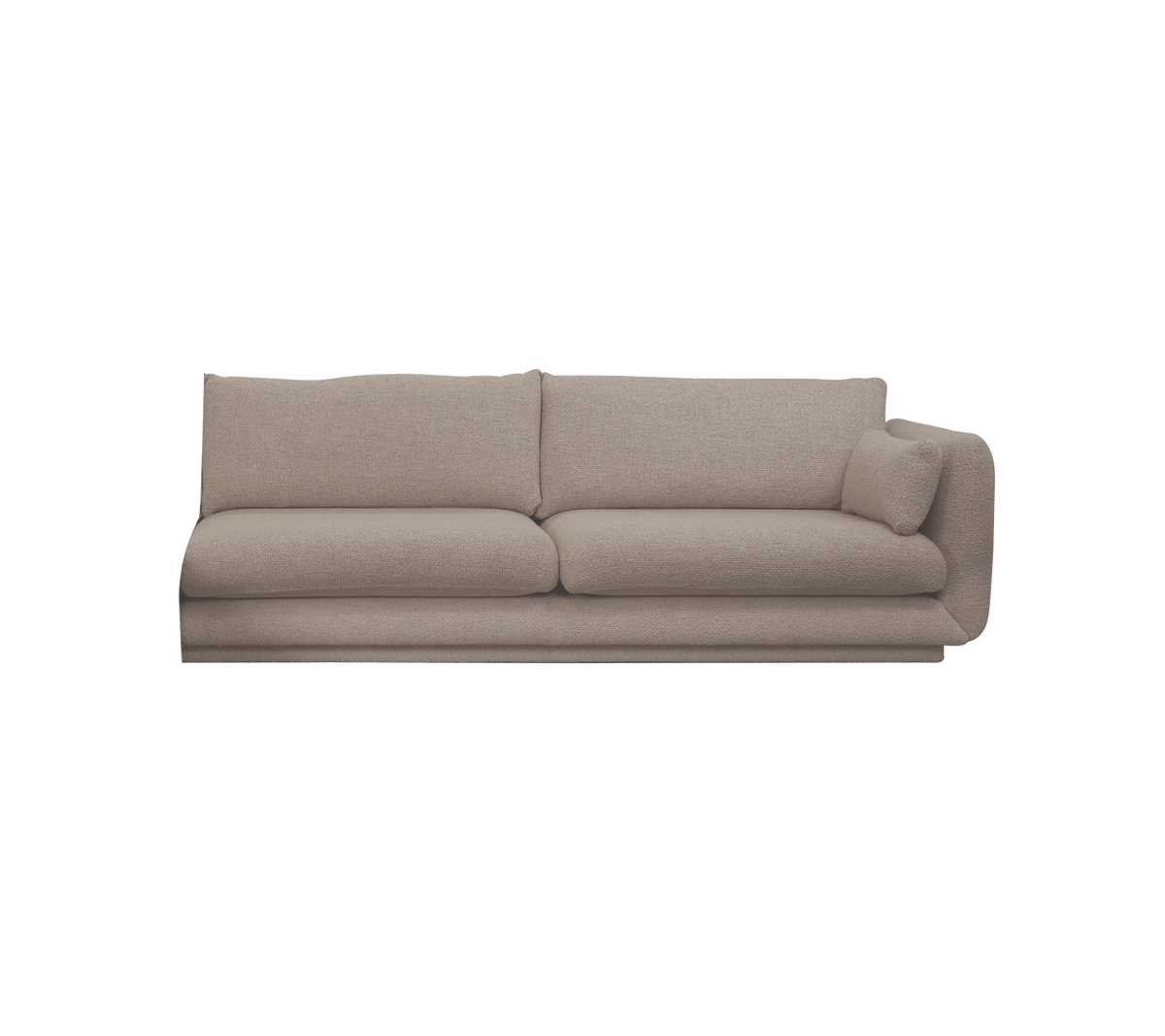 Hellbraune moderne Couch mit zwei großen Kissen in einem minimalistischen Design.