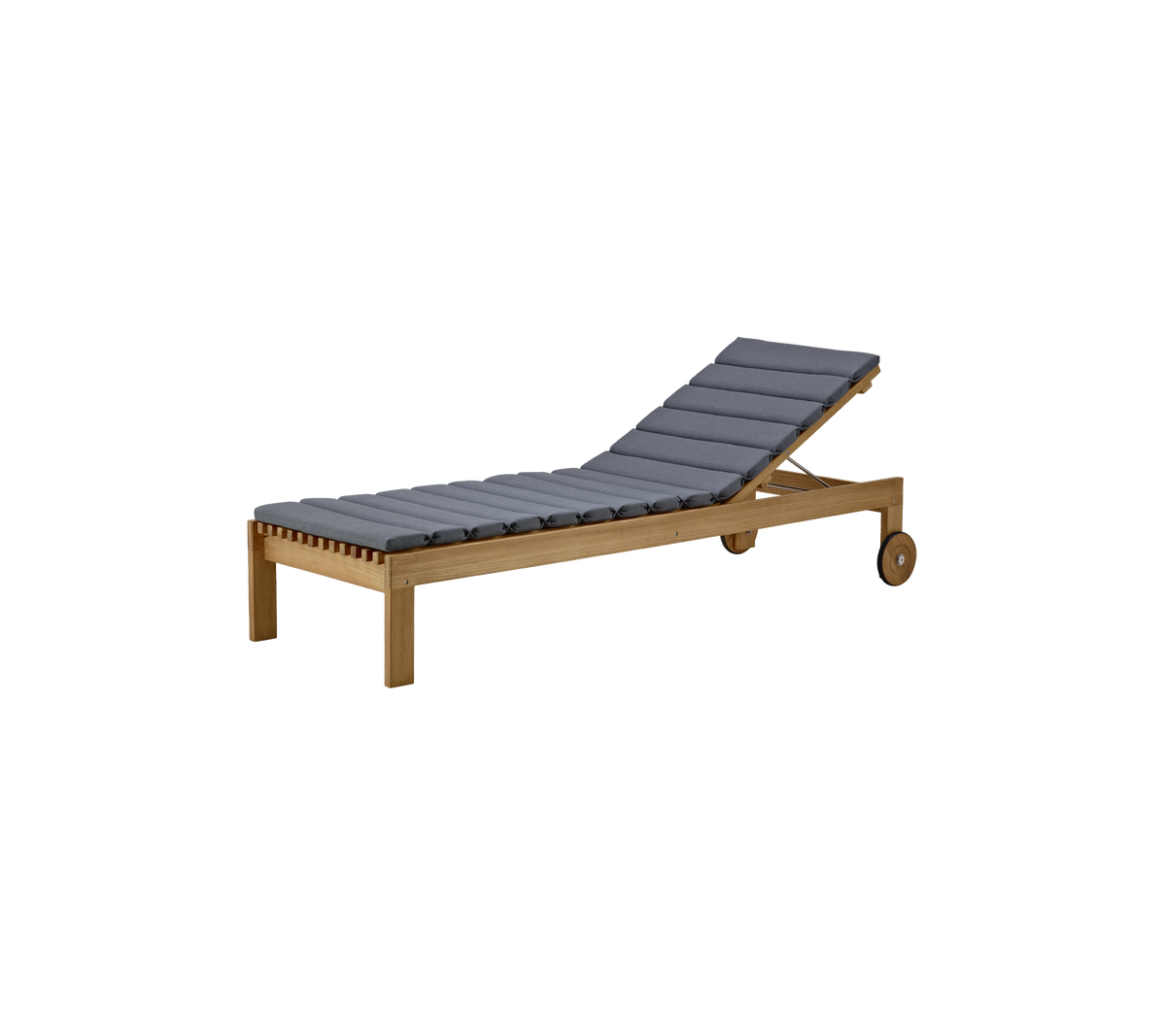 Stylischer Lounge-Stuhl mit Holzrahmen und grauem gepolstertem Sitz, entworfen für Komfort und Entspannung.