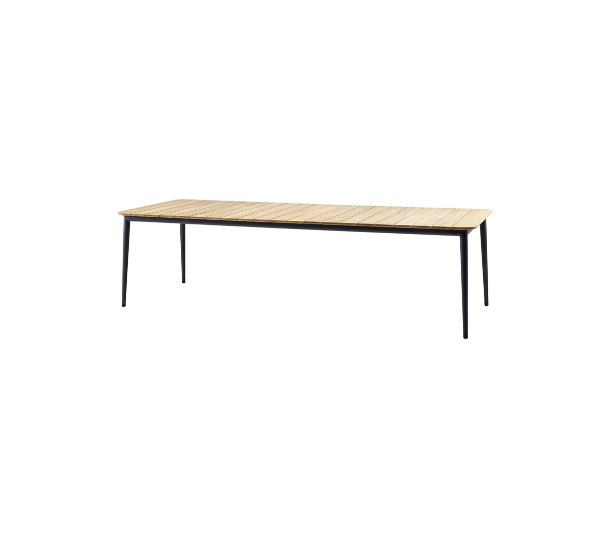 Holztisch mit einer hellen Oberfläche und schlanken schwarzen Beinen, perfekt für moderne Räume.