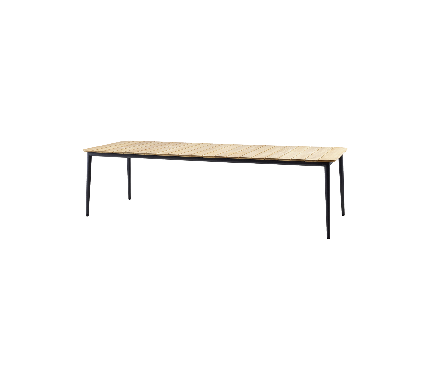 Holztisch mit einer hellen Oberfläche und schlanken schwarzen Beinen, perfekt für moderne Räume.