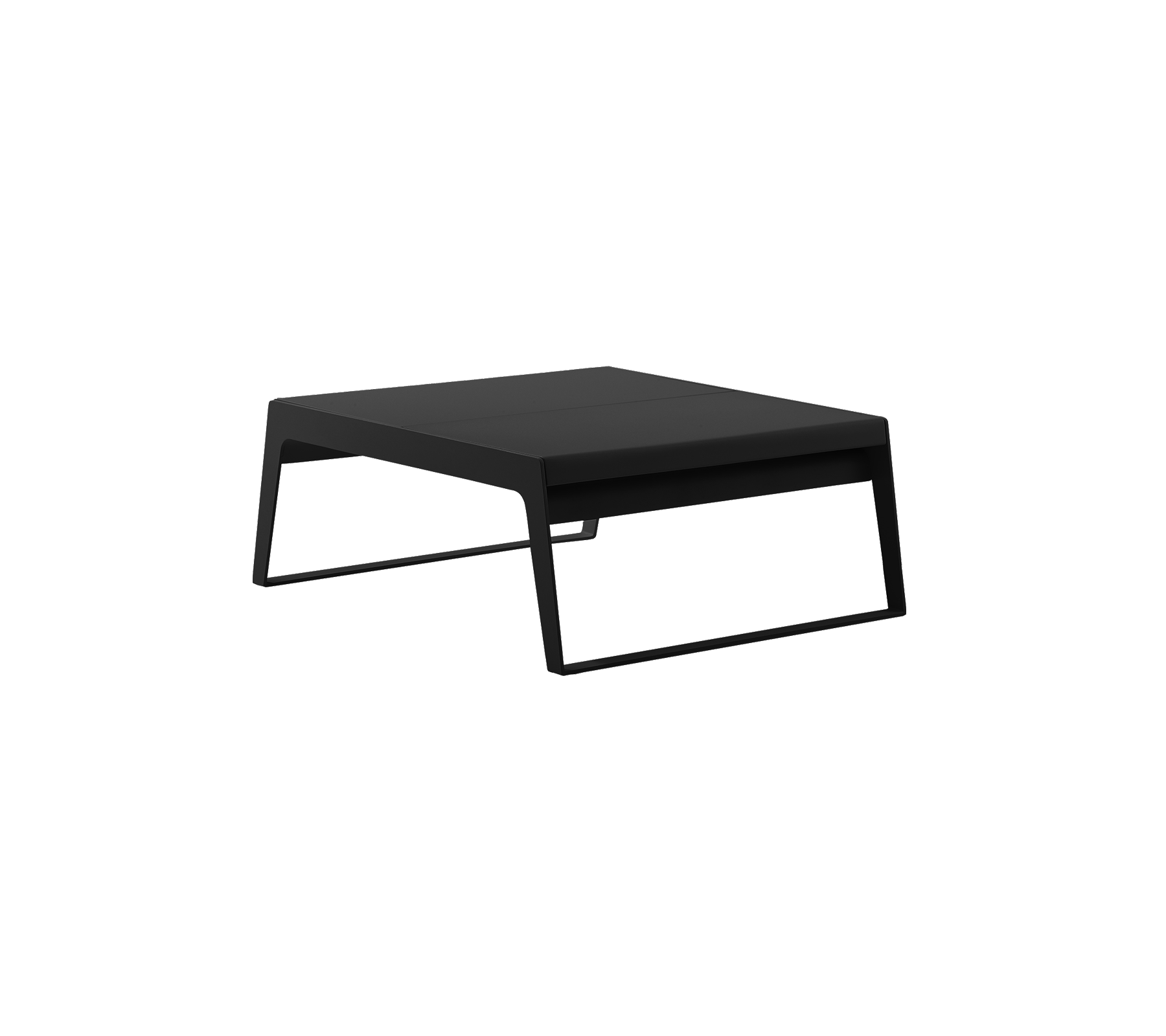 Modernem schwarzes Tisch mit minimalistischer Design, der eine flache Oberfläche und schlanke Beine hat, geeignet für verschiedene Umgebungen.