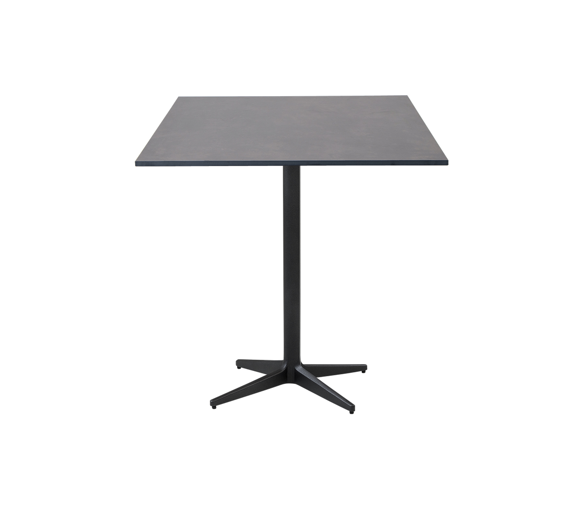 Modernes quadratisches Tisch mit einer eleganten Oberfläche und einem zentralen Säulenfuß, ideal für verschiedene Umgebungen und Zusammenkünfte.