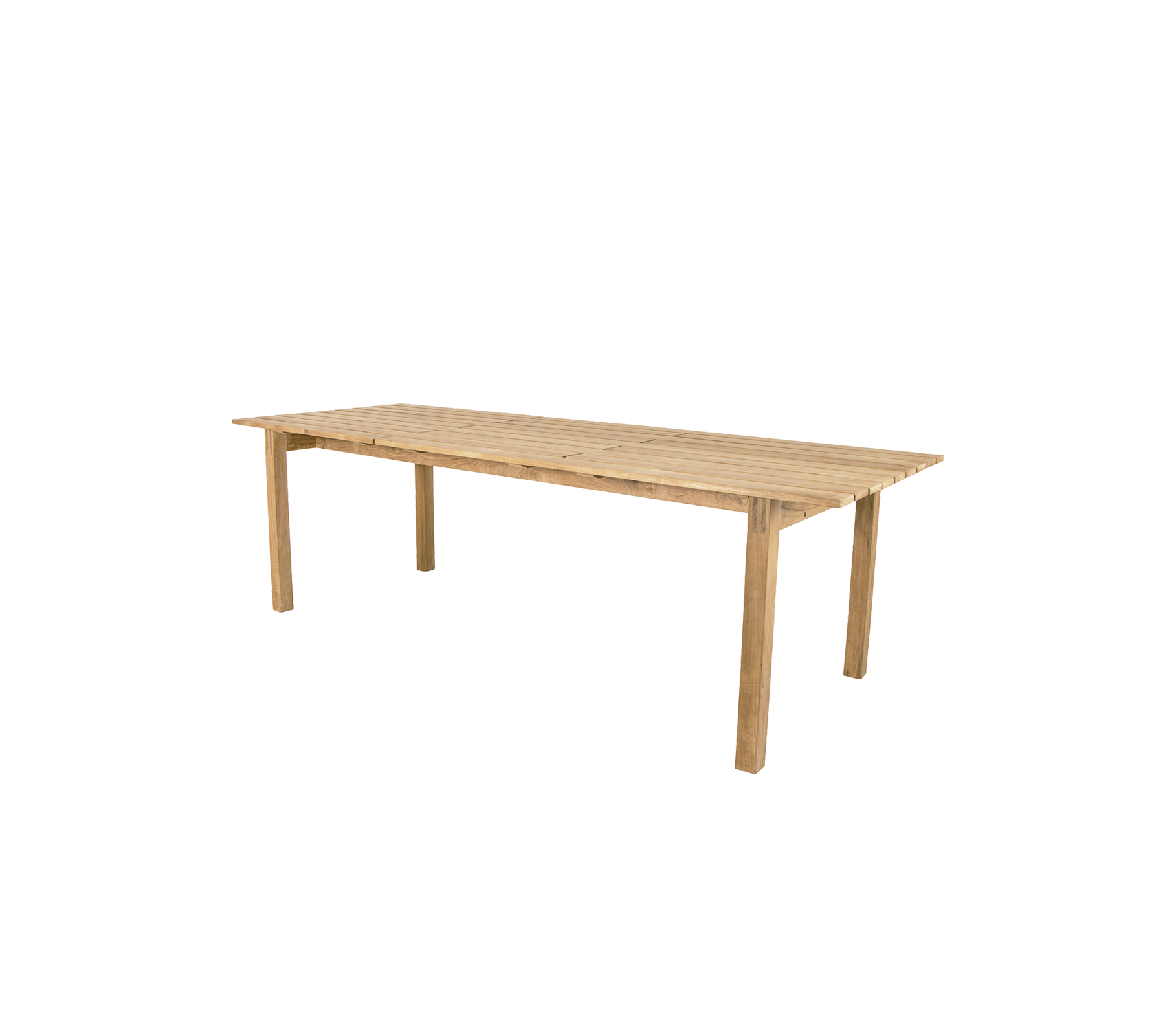 Holztisch mit natürlicher Oberfläche, ausgestattet mit vier stabilen Beinen und einer großzügigen rechteckigen Fläche, geeignet für Essen oder Arbeitsplatz.
