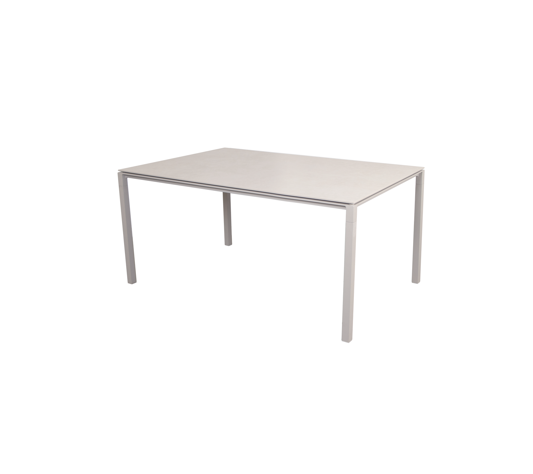 Rechteckiger Tisch mit einer glatten, hellen Oberfläche und vier stabilen Beinen, ideal für verschiedene Verwendungszwecke.
