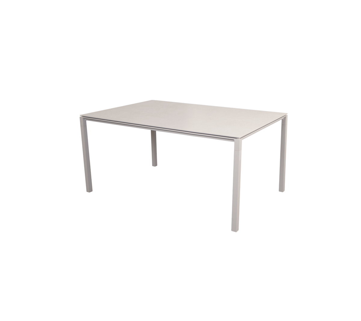 Rechteckiger Tisch mit einer glatten, hellen Oberfläche und vier stabilen Beinen, ideal für verschiedene Verwendungszwecke.