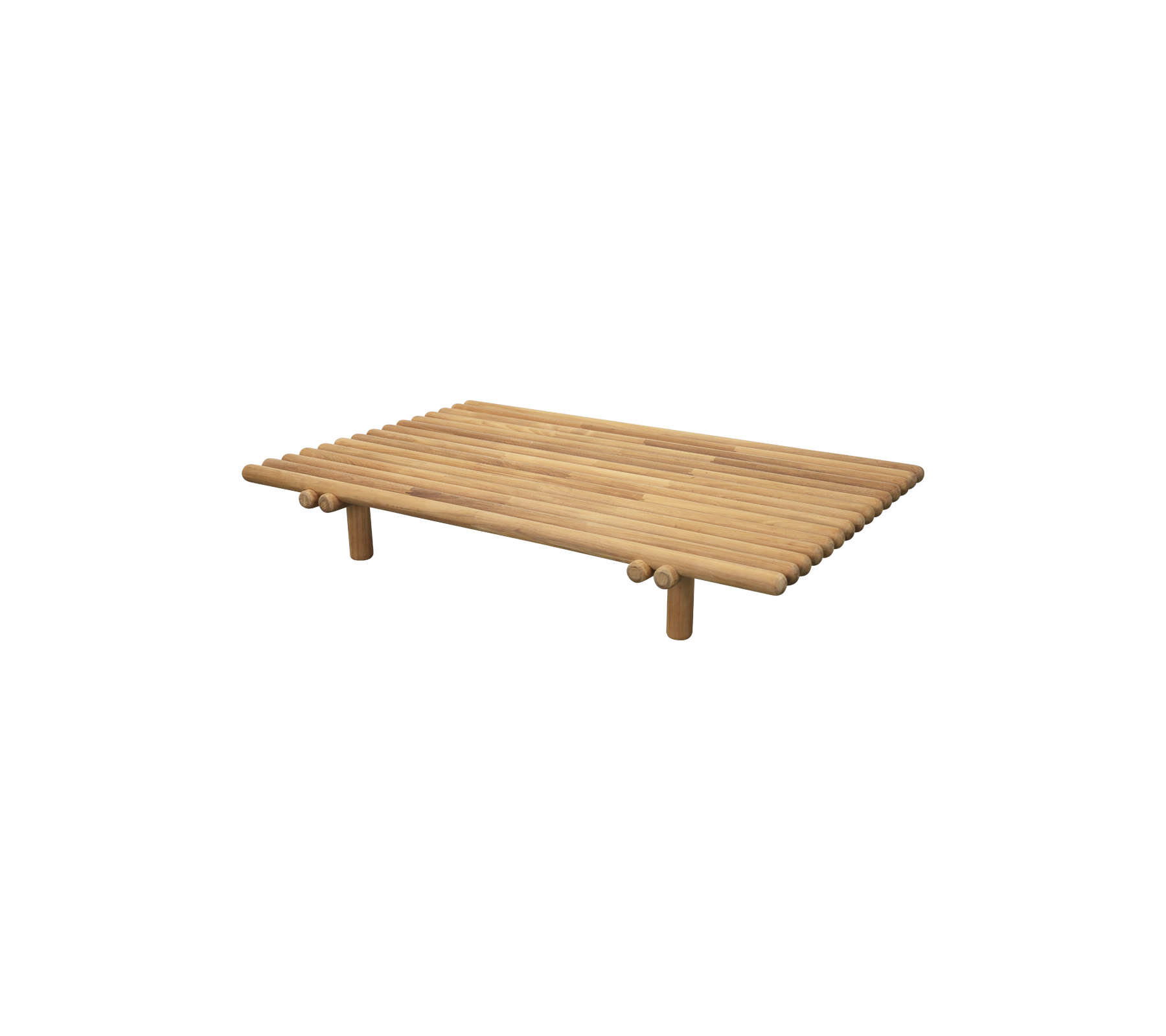 Holzlatten-Tisch mit vier Beinen, der ein minimalistisches Design und eine natürliche Oberfläche bietet, geeignet für verschiedene dekorative Stile.