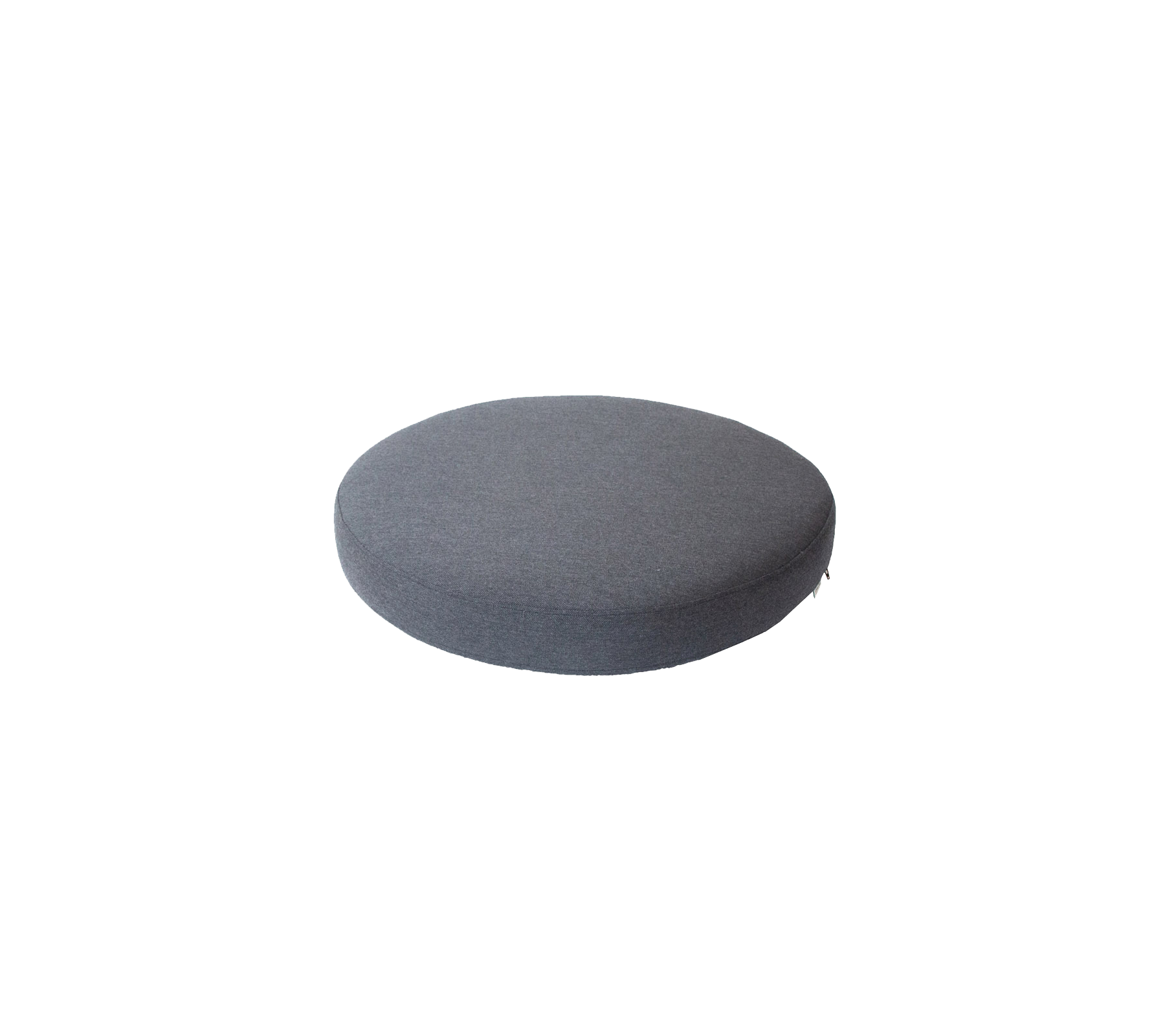 Runde, dunkelgraue Kissen mit einer glatten Oberfläche, ideal zum Sitzen oder für dekorative Zwecke.