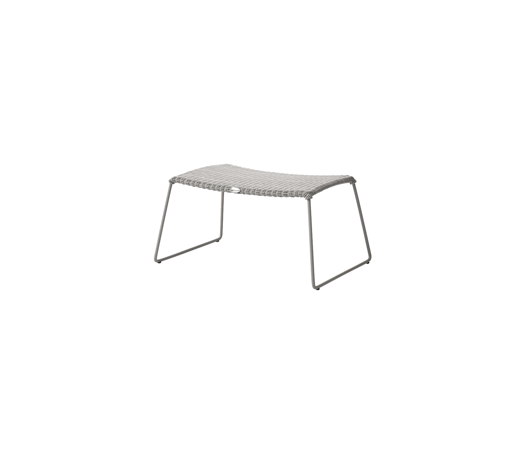 Grauer Tisch mit einer glatten, rechteckigen Oberfläche und minimalistischen Metallbeinen, entworfen für vielseitige Verwendung in verschiedenen Umgebungen.