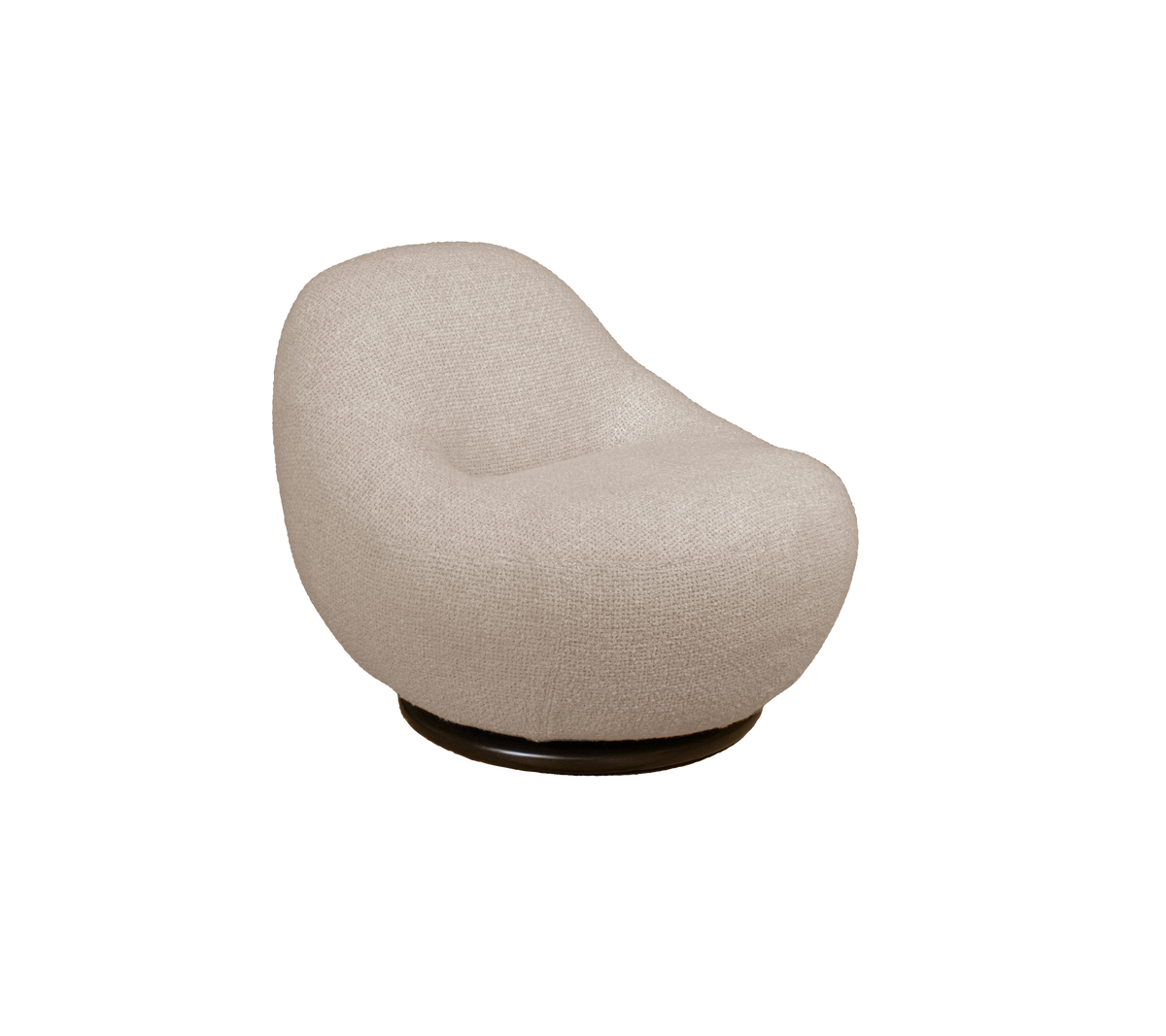 Gebogene sandfarbene Stuhl mit einer glatten Oberfläche.