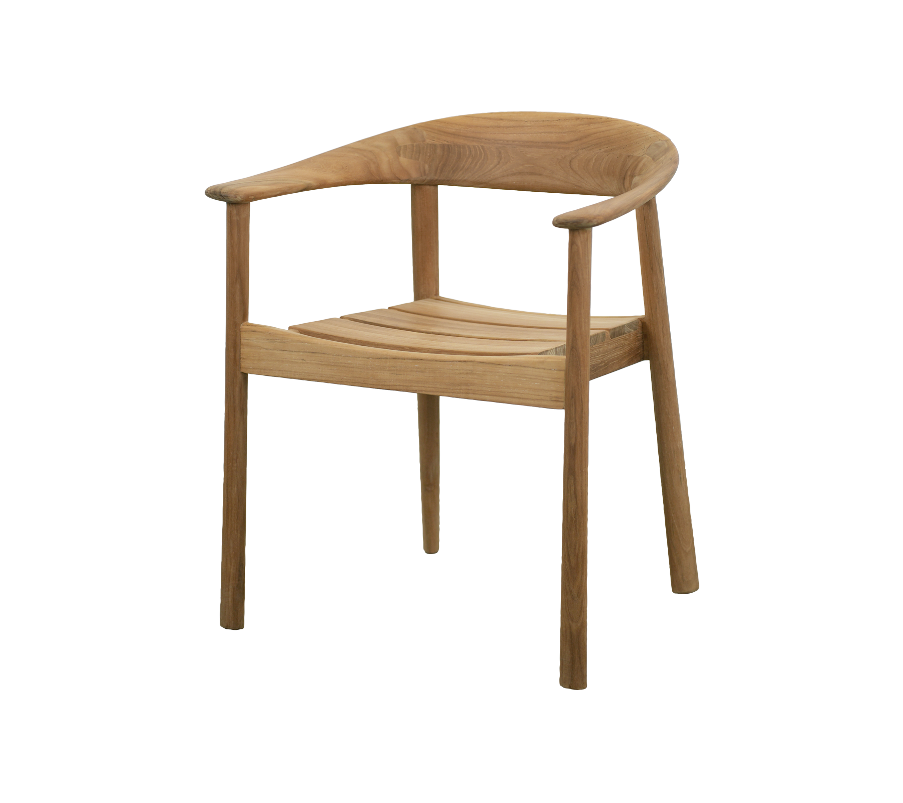 Moderne Teakstuhl mit minimalistischem Design.