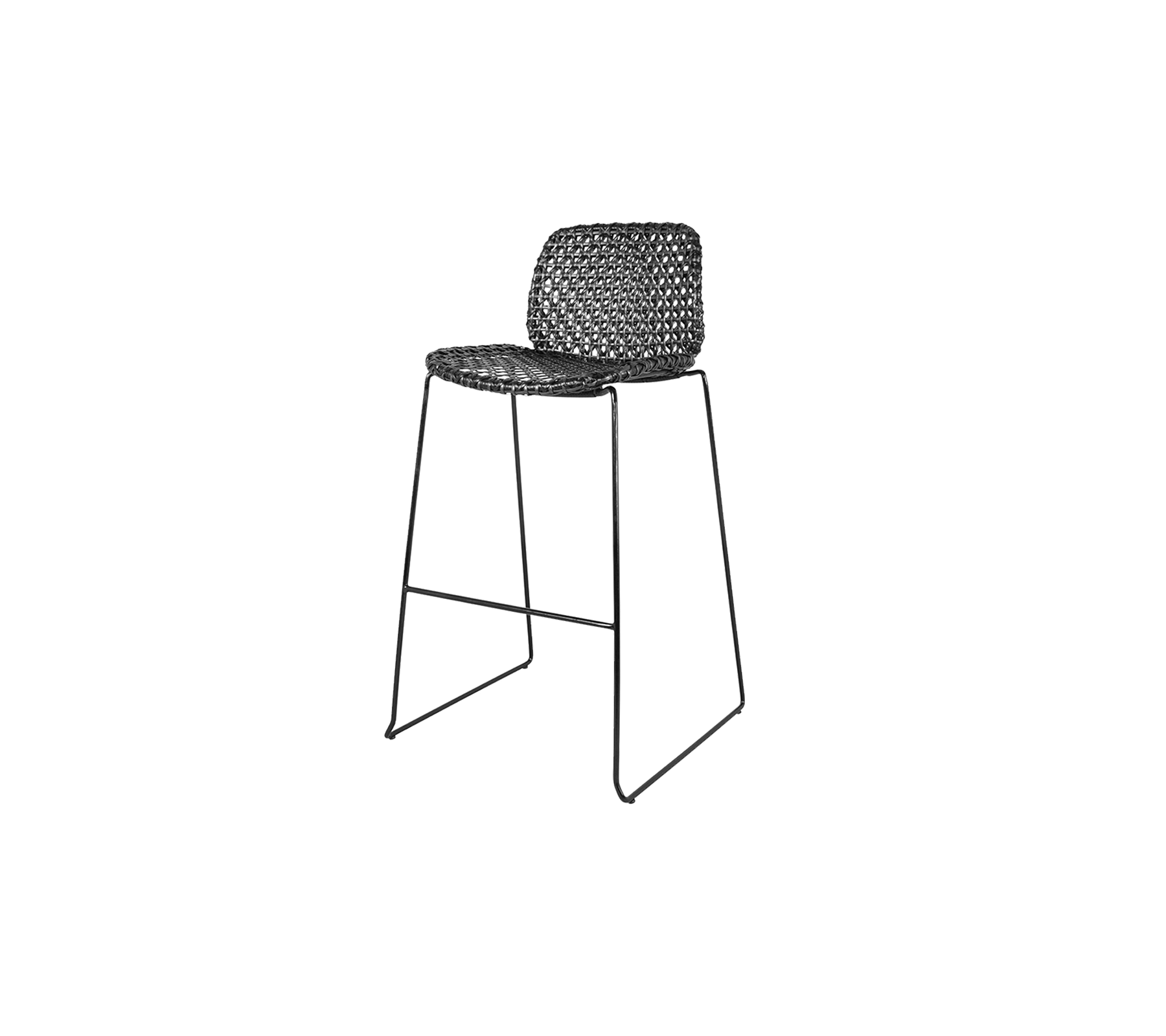 Stilvoller Hochstuhl mit einem geflochtenen Sitz und einem schlanken Metallrahmen, perfekt um modernen Eleganz in jeden Raum zu bringen.