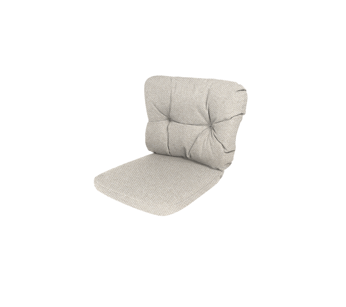 Gepolsterte Stuhlkissen mit einem strukturierten, hellen Stoff und einem knopfgepolsterten Design für Komfort und Unterstützung.