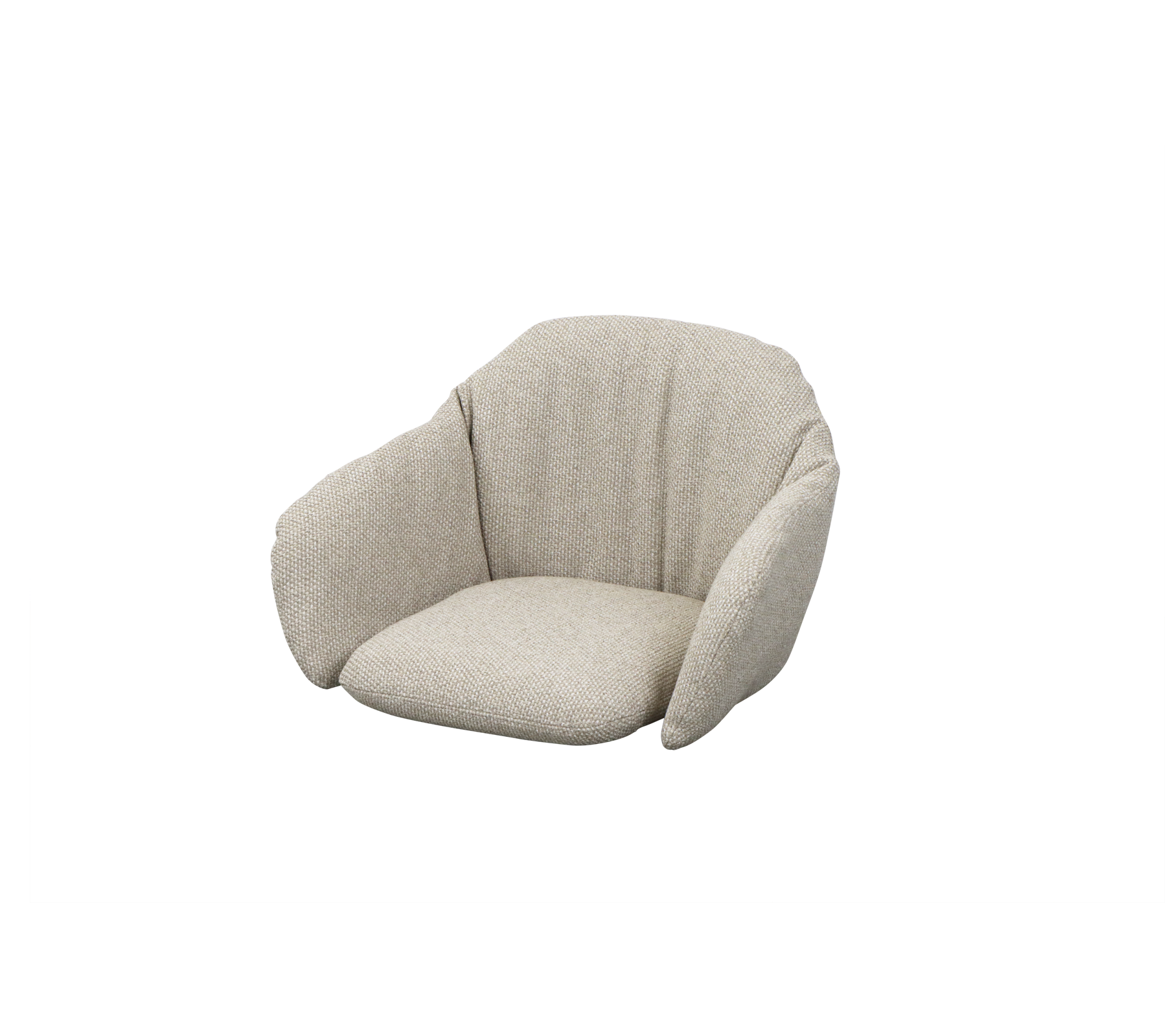 Ein gemütlicher, moderner Sessel mit einem weichen, strukturierten Stoff und einem stilvollen, geschwungenen Design, perfekt für entspanntes Sitzen.