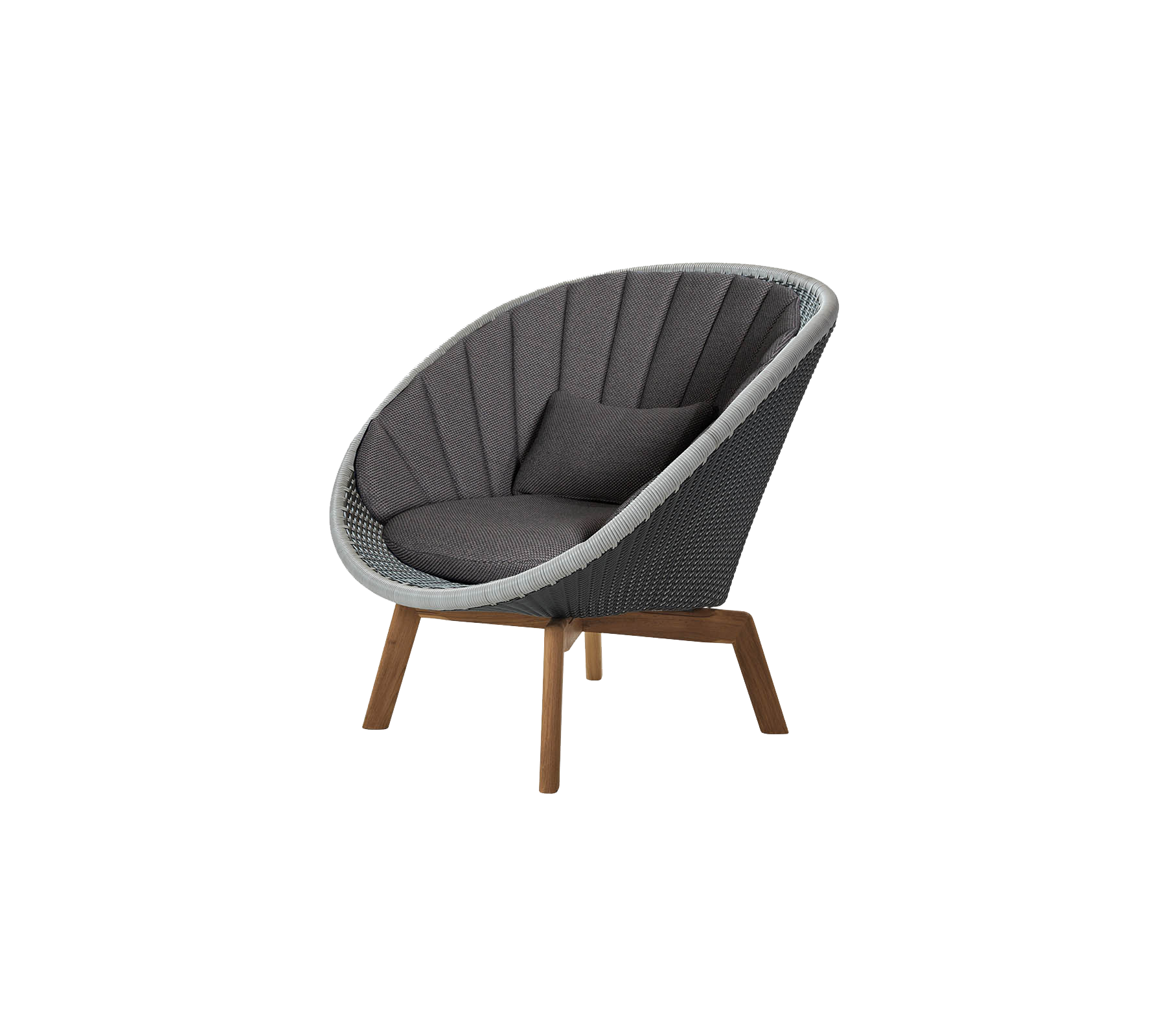 Kreativer Stuhl mit einem eleganten Design, der über einen grauen gepolsterten Sitz und Holzbeine verfügt und eine moderne und bequeme Sitzgelegenheit bietet.