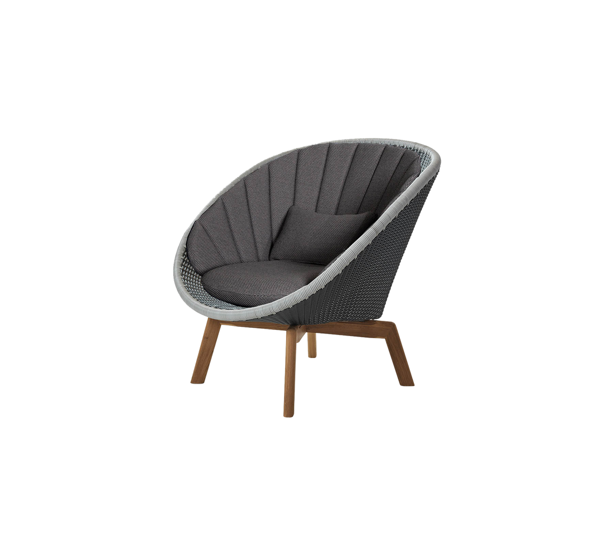 Kreativer Stuhl mit einem eleganten Design, der über einen grauen gepolsterten Sitz und Holzbeine verfügt und eine moderne und bequeme Sitzgelegenheit bietet.