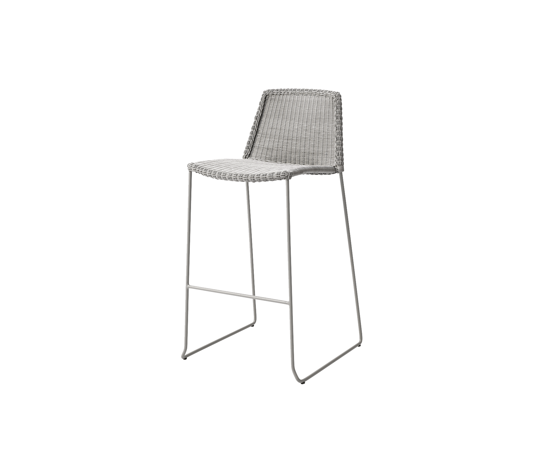 Stylischer Barhocker mit schlankem Design, ausgestattet mit einem geflochtenen Sitz und schlanken Metallbeinen für moderne Ästhetik.