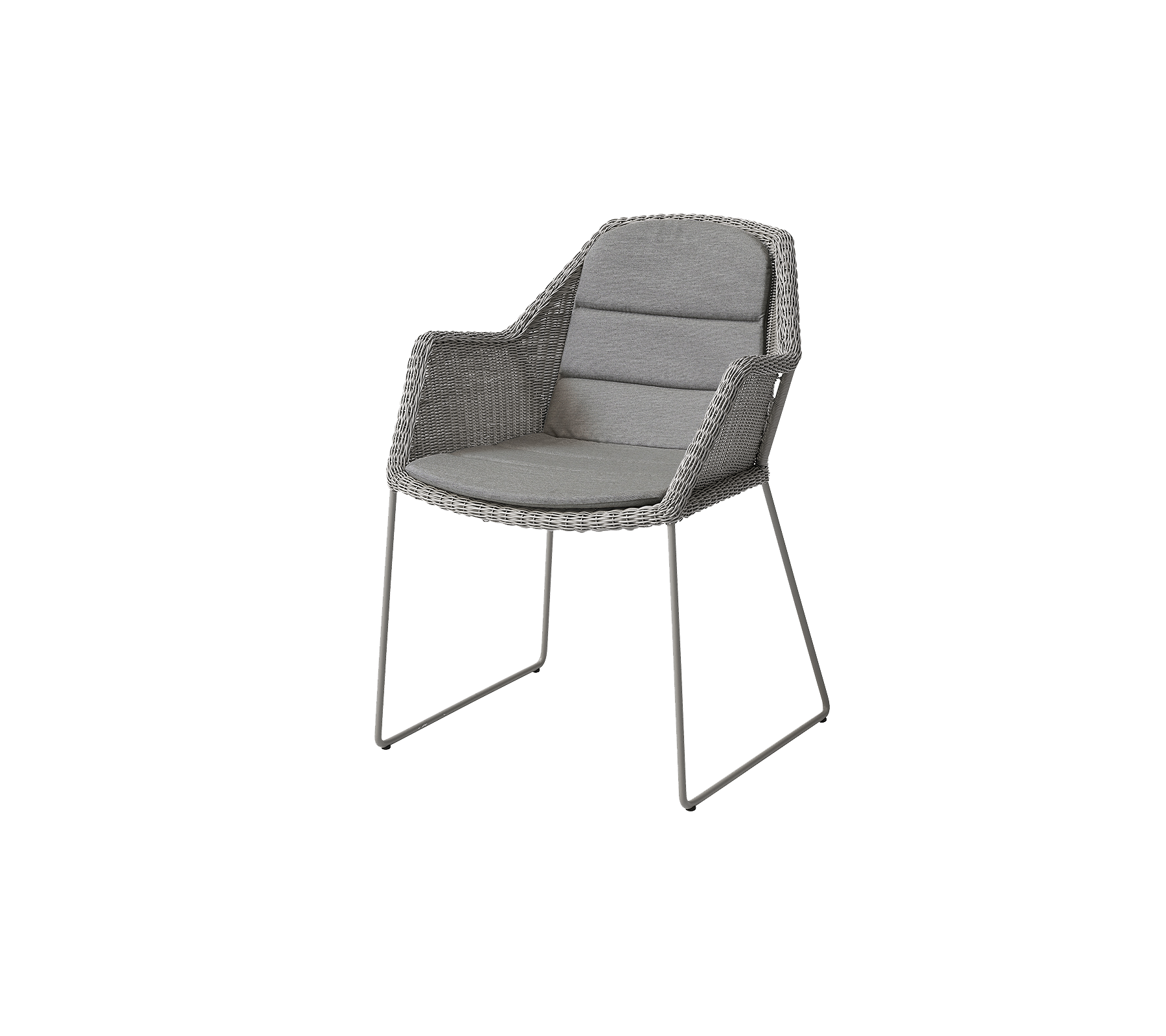Stilvoller Stuhl mit einem geflochtenen Design, weicher Polsterung und schlanken Metallbeinen, perfekt für moderne Einrichtung.