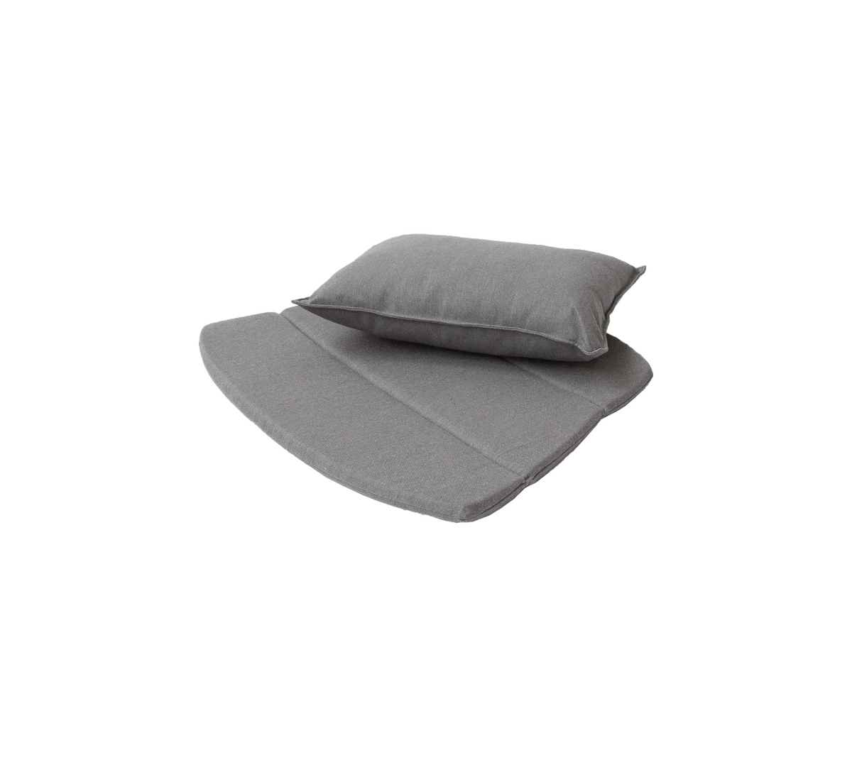 Graues Kissen-Set mit einem flachen Basiskissen und einem passenden Rückenkissen für zusätzlichen Komfort und Unterstützung.