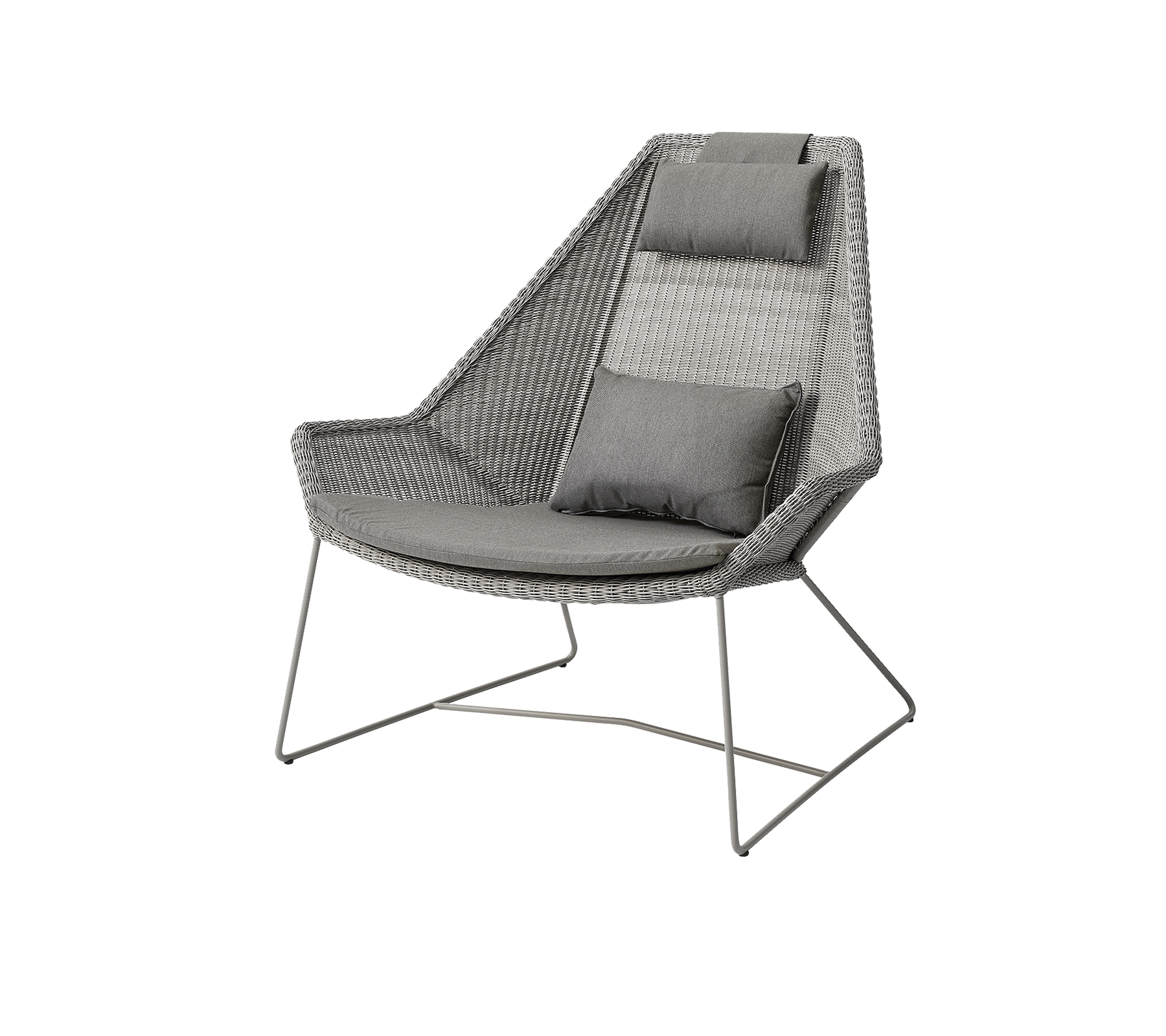 Stylischer Stuhl mit einem eleganten, gewebten Design und bequemen grauen Kissen, perfekt für moderne Räume.
