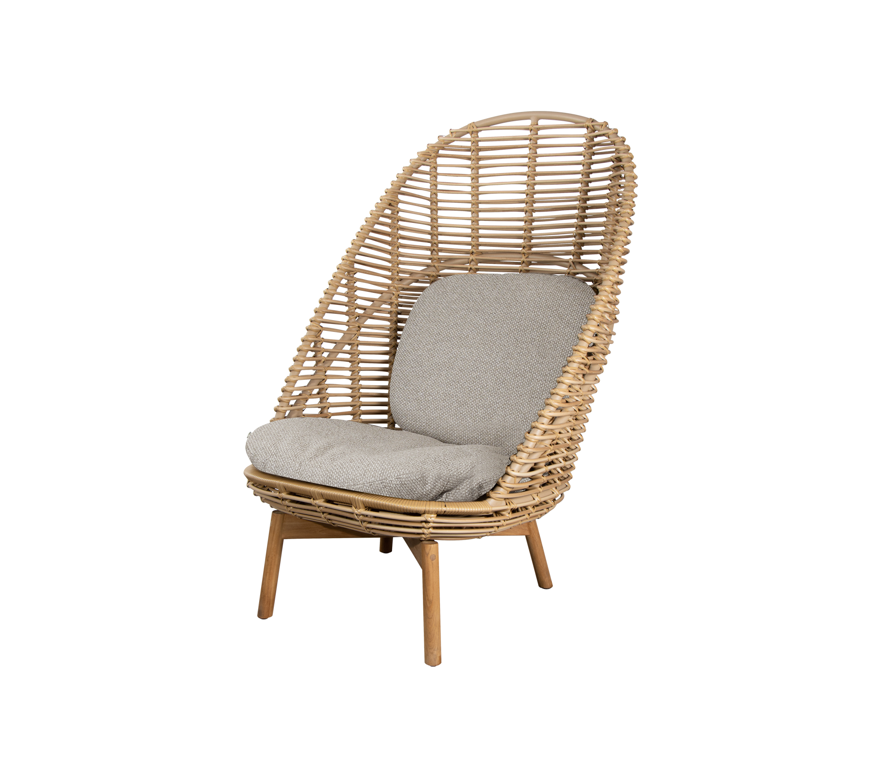 Woven chair featuring a light wood frame and a soft, cushioned seat, designed for comfort and style in various settings.