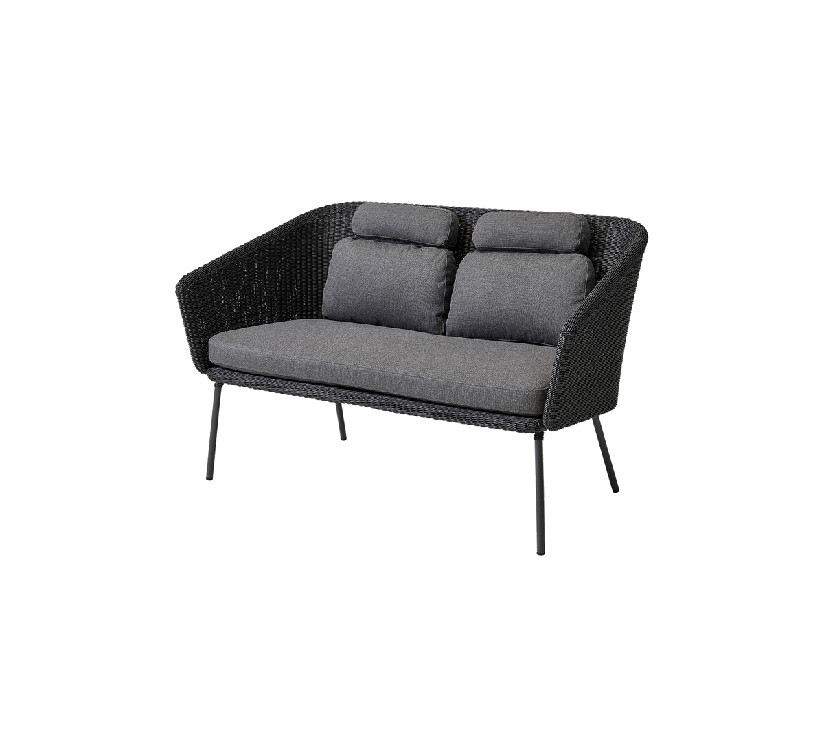 Stilvolles Zweisitzer-Couch mit einem geflochtenen Design und weichen grauen Kissen, perfekt für moderne Dekoration.