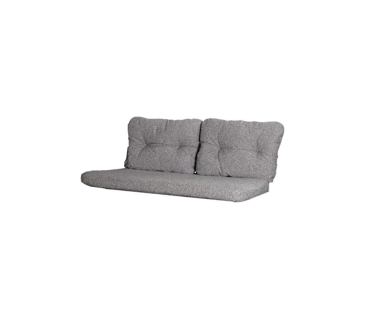Graues Sofa mit einem gepolsterten Design, das einen minimalistischen Stil und klare Linien aufweist, ideal für moderne Wohnräume.