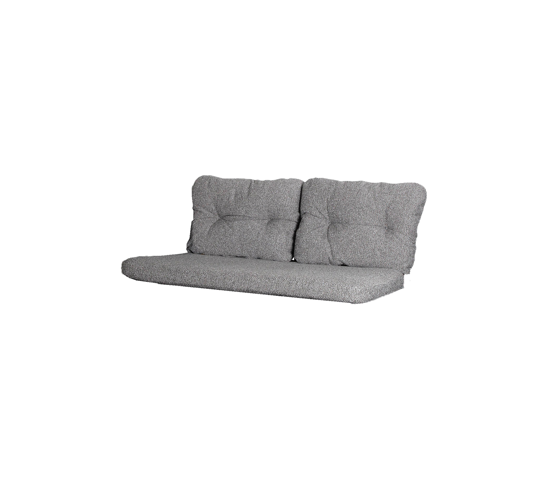 Graues Sofa mit einem gepolsterten Design, das einen minimalistischen Stil und klare Linien aufweist, ideal für moderne Wohnräume.
