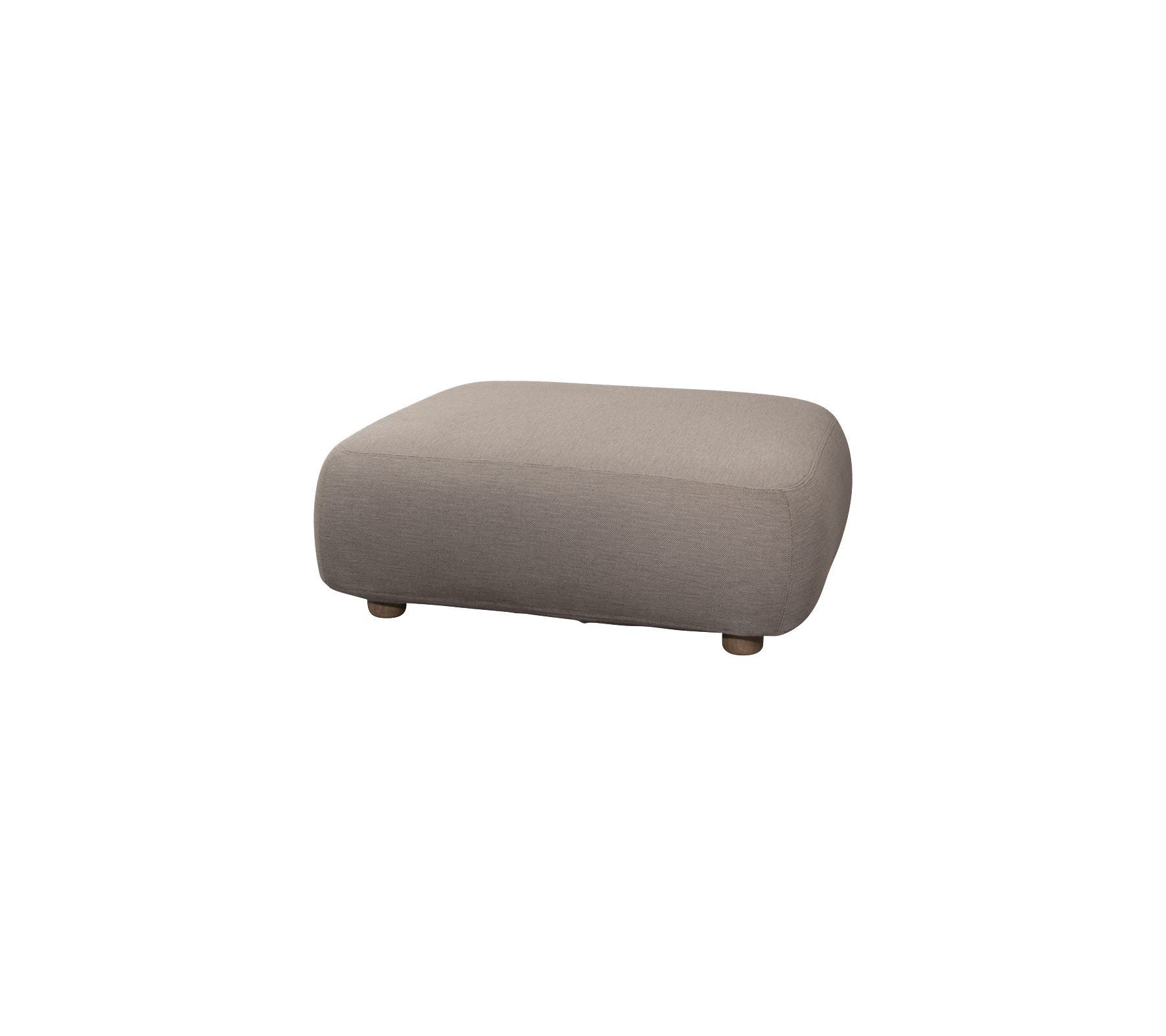 Weiches, rechteckiges Ottoman in neutralem Farbton mit abgerundeten Kanten und Holzbeinen, perfekt für zusätzliche Sitzgelegenheiten oder als Fußstütze.