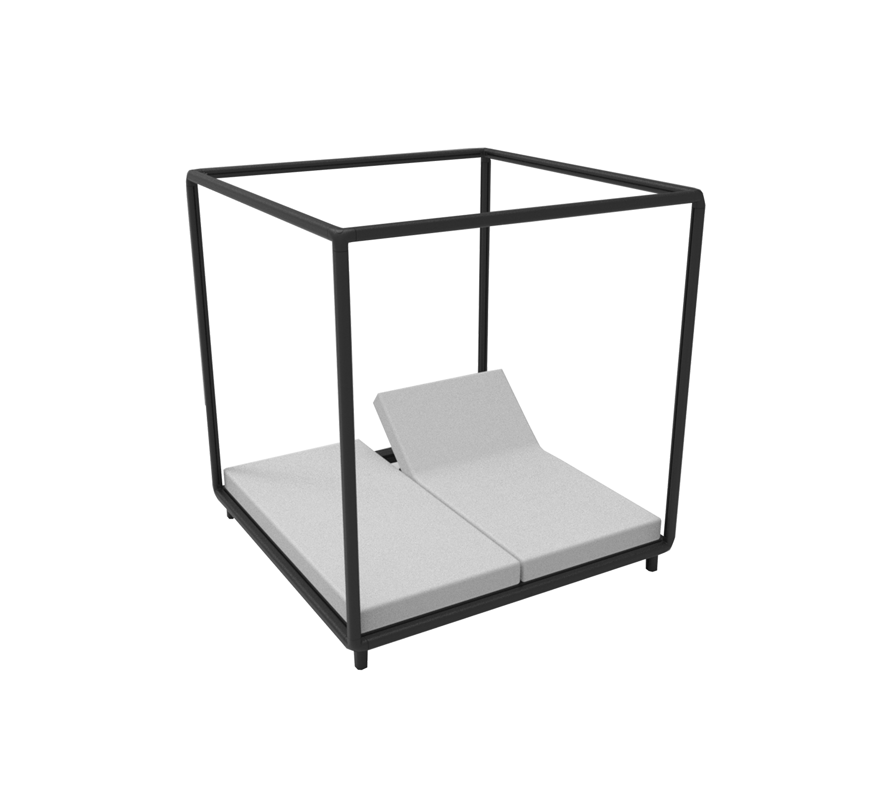 Moderne Lounge-Sitzmöbel mit einem minimalistischen Rahmen und luxuriösen Kissen, entworfen für Komfort und Stil in Entspannungsbereichen.