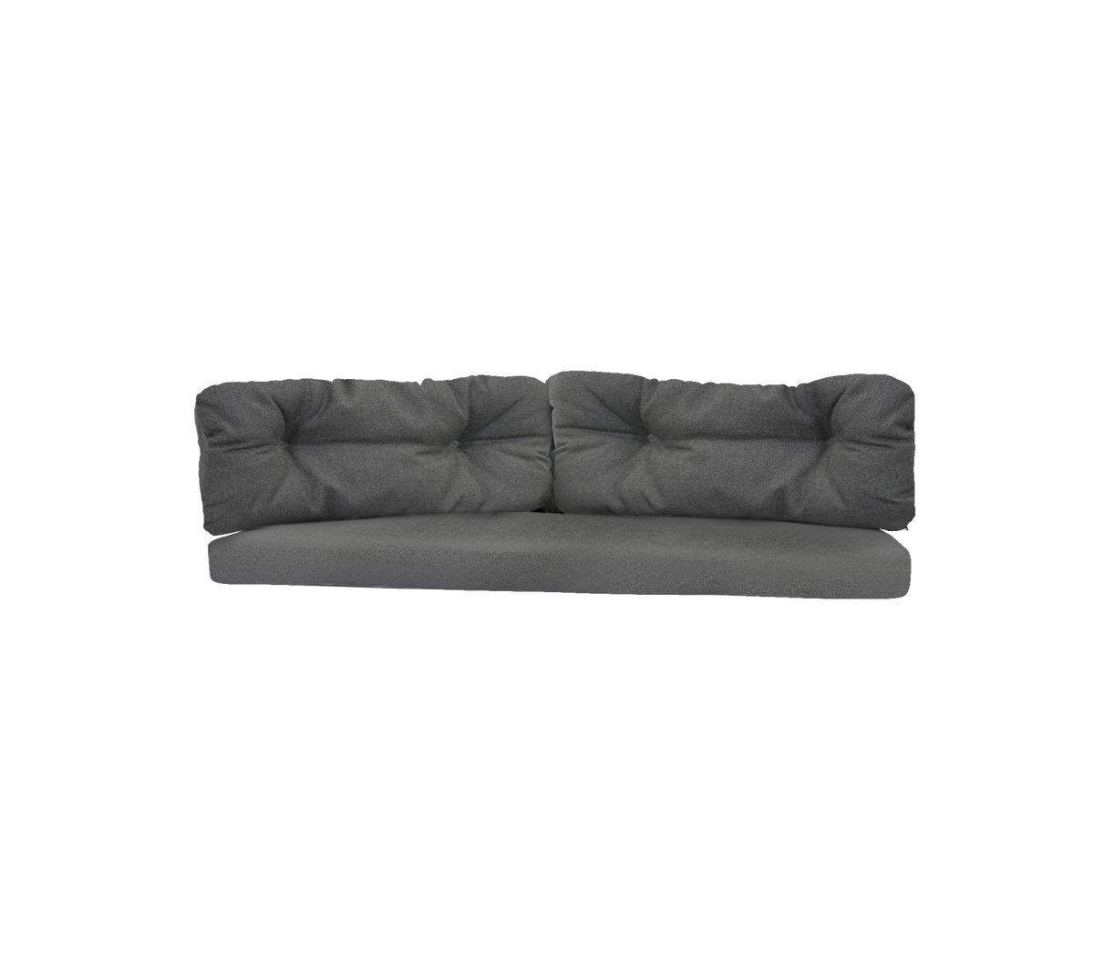 Dunkelgraues Sofa mit gepolsterten Kissen, das ein modernes Design und großzügigen Platz für komfortable Entspannung bietet.