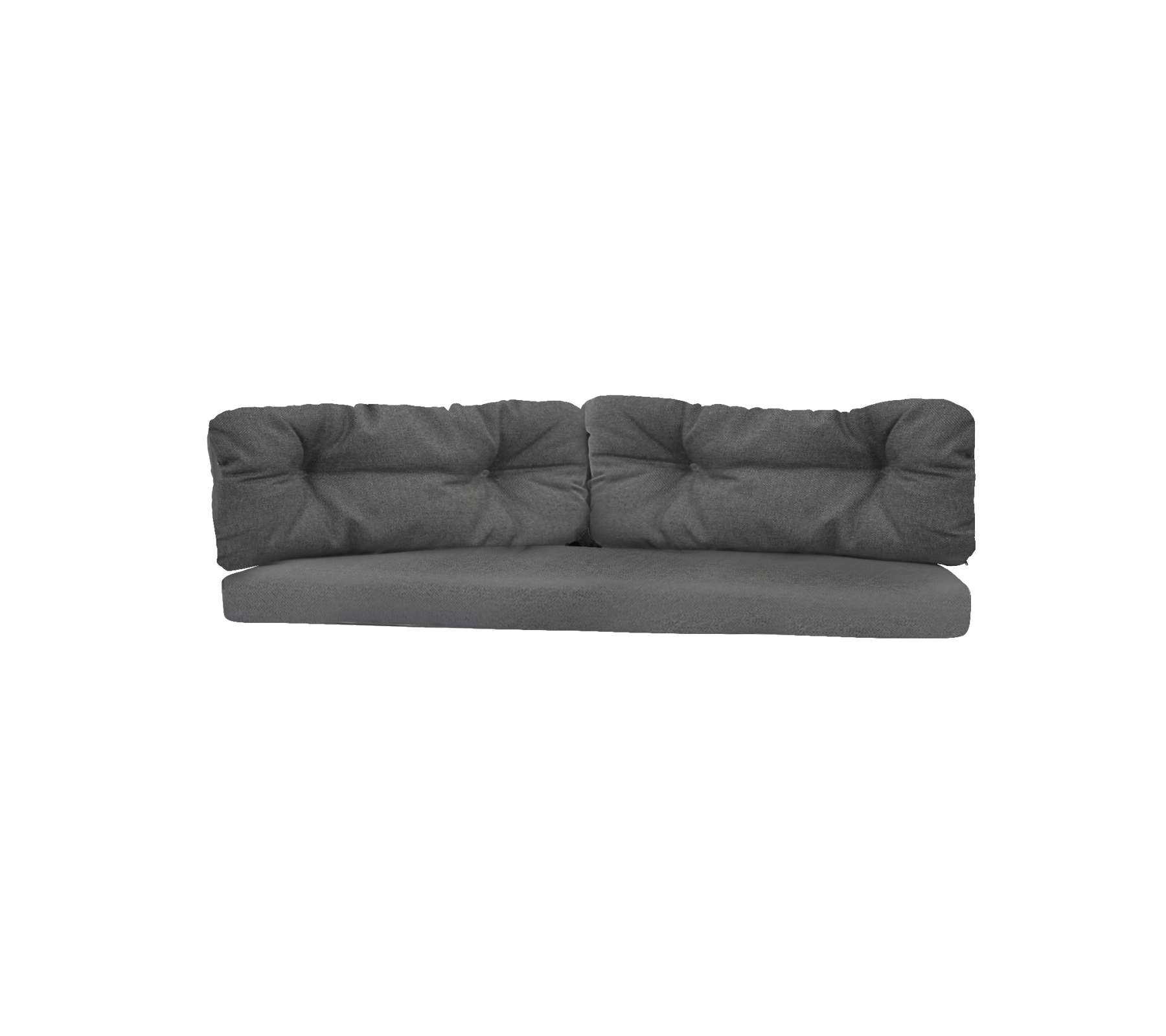 Dunkelgraues Sofa mit gepolsterten Kissen, das ein modernes Design und großzügigen Platz für komfortable Entspannung bietet.