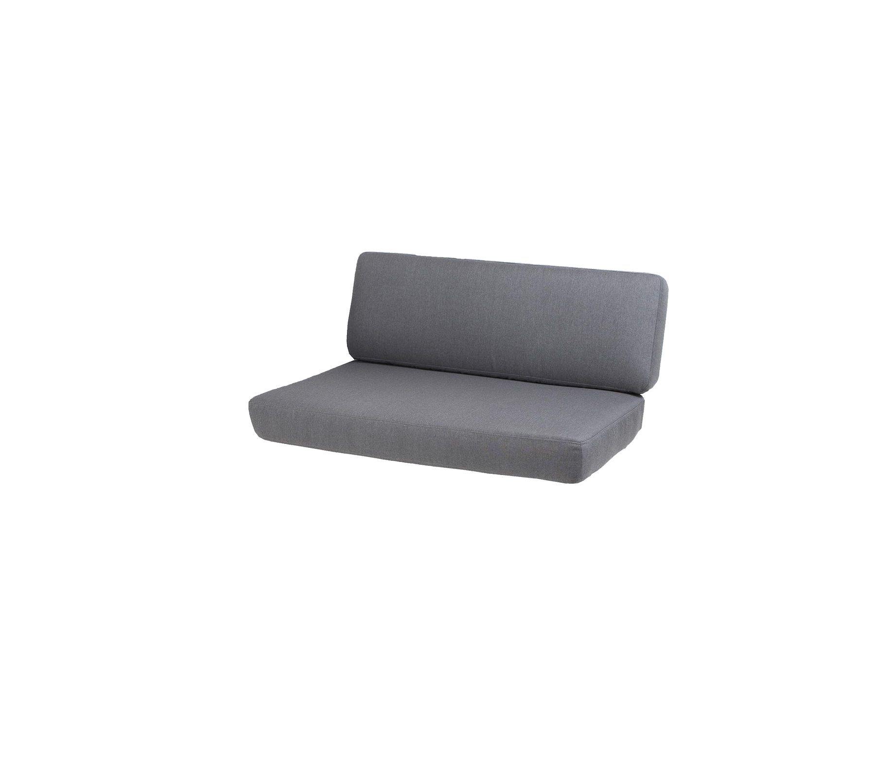Ein schlanker, moderner grauer Sofa mit einem schlichten Design, das über eine bequem gepolsterte Sitz- und Rückenlehne verfügt. Ideal für legere Umgebungen.
