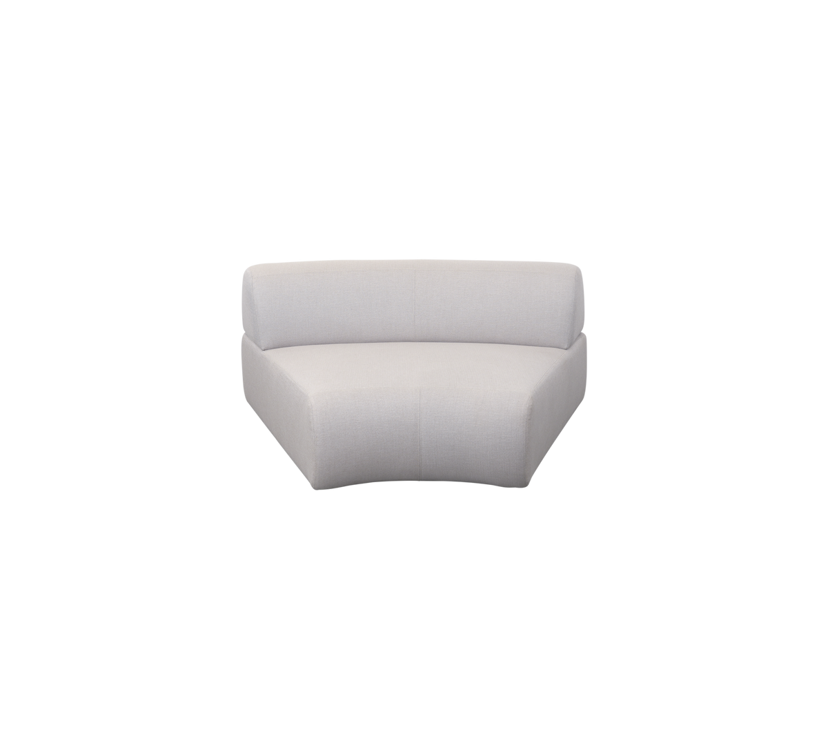 Ein stilvolles, modernes, geschwungenes Sofa aus einem leichten Stoff, entworfen für Komfort und zeitgenössische Räume. Ideal für gemütliche Sitzarrangements.