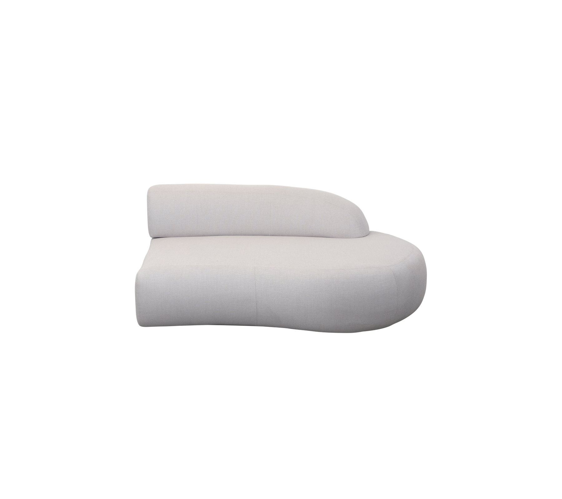 Elegantes geschwungenes weißes Sofa mit modernem Design, das sanfte Konturen und eine minimalistische Ästhetik aufweist. Ideal für stilvolles Sitzen.