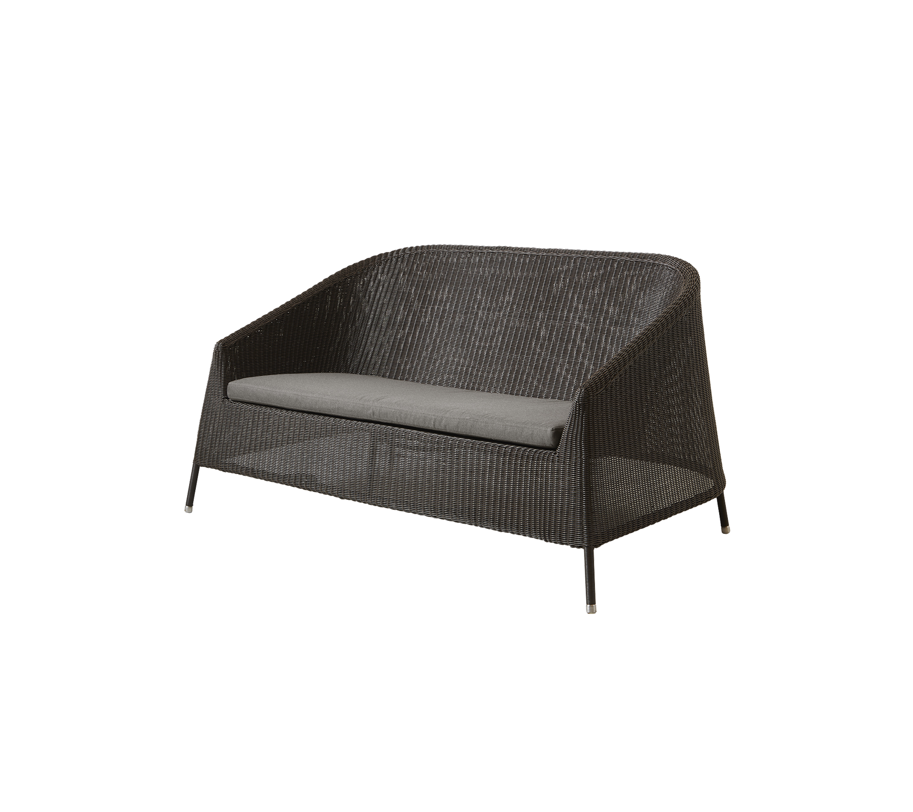 Stilvolles Zweisitzer-Sofa mit einem langlebigen Gewebedesign und einem grauen Kissen, perfekt für Entspannung und Komfort im Freien.
