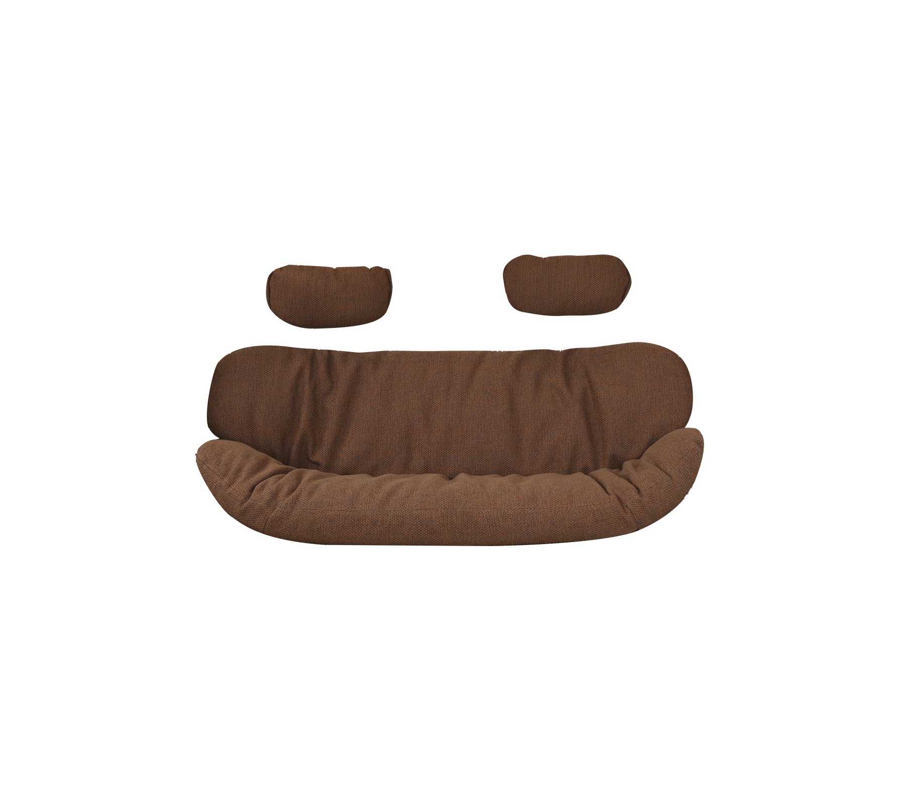Braun gepolsterte Sofa mit zwei passenden Kissen, die ein gebogenes, einladendes Design aufweist. Ideal für gemütliches Sitzen.
