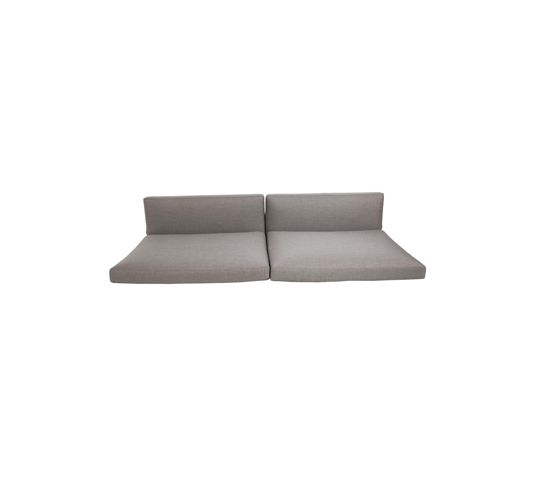 Hellgraue modulsofa, die in zwei Abschnitte unterteilt ist, gekennzeichnet durch ein minimalistisches Design mit klaren Linien und einer zeitgemäßen Ästhetik.