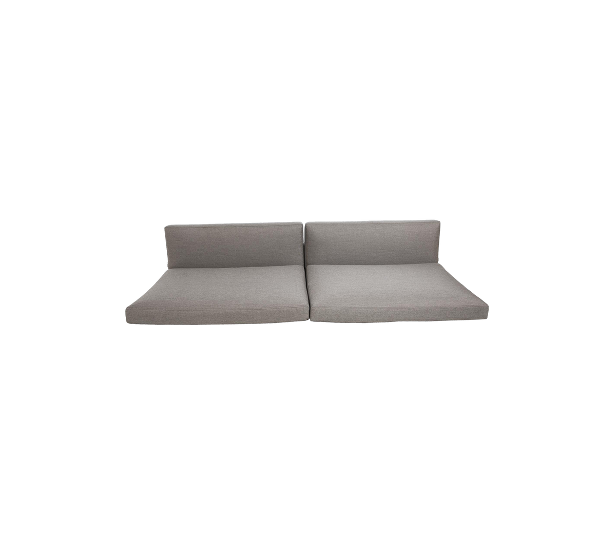 Hellgraue modulsofa, die in zwei Abschnitte unterteilt ist, gekennzeichnet durch ein minimalistisches Design mit klaren Linien und einer zeitgemäßen Ästhetik.