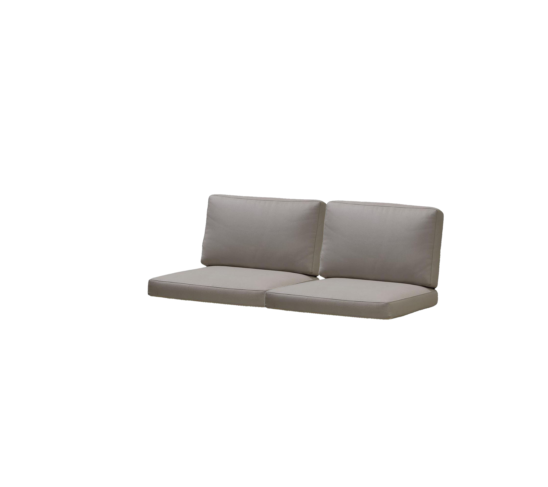 Zweisitzer-Sofa mit gepolsterten Sitzen und Rückenlehne in einer neutralen grauen Farbe, entworfen für Komfort und Stil.