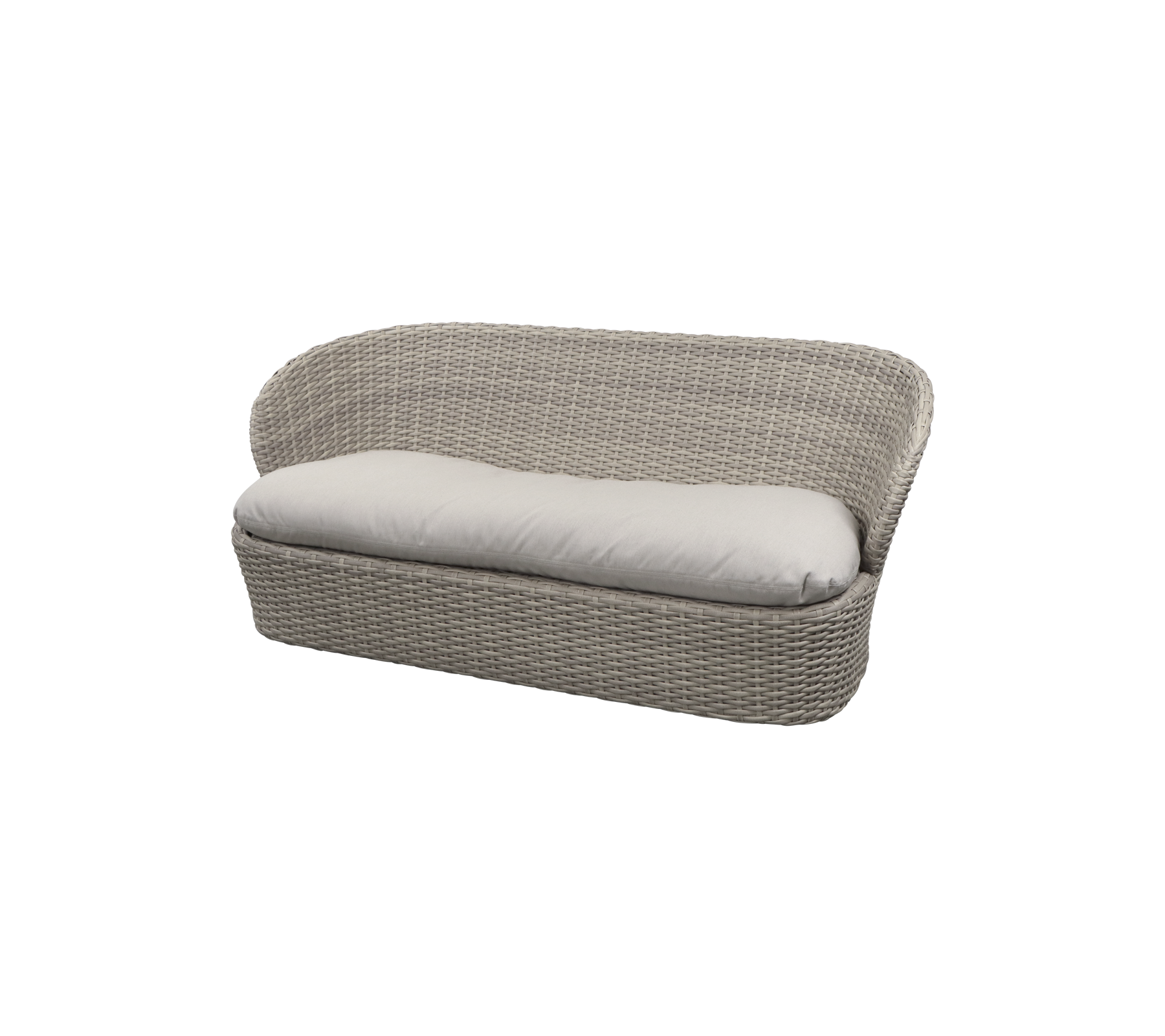 Gewebtes Zweisitzer-Sofa mit einem weichen Kissen, das ein modernes Design und eine neutrale Farbe aufweist. Ideal zum Entspannen und für Komfort.