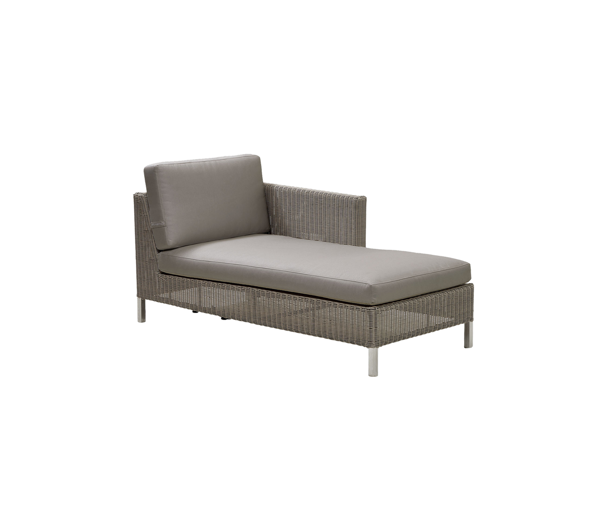 Stilvoller Loungesessel mit sleekem Design, ausgestattet mit einem bequemen Kissen und einem modernen Geflechtrahmen. Ideal zum Entspannen und für den Außenbereich.