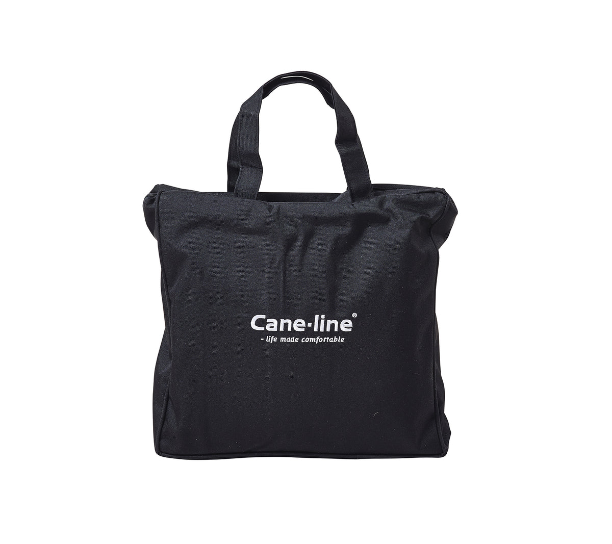 Schwarze Tragetasche mit dem Cane-line Logo in Weiß. Geeignet für verschiedene Zwecke und kombiniert Stil und Funktionalität.